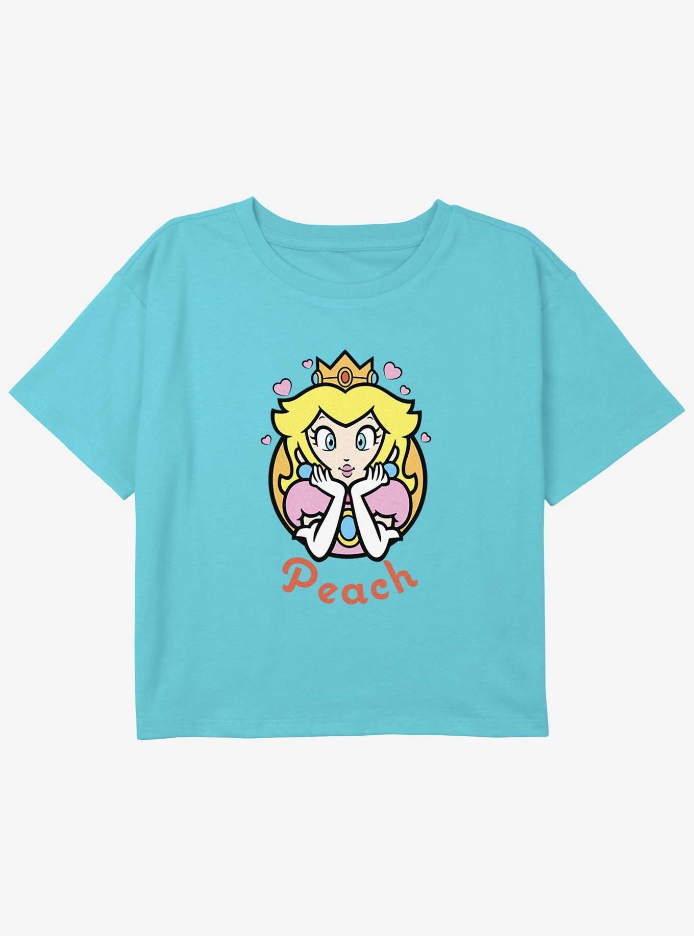 Nintendo Super Mario Peach Hearts Youth Girls Boxy Crop T-Shirt, BLUE, hi-res