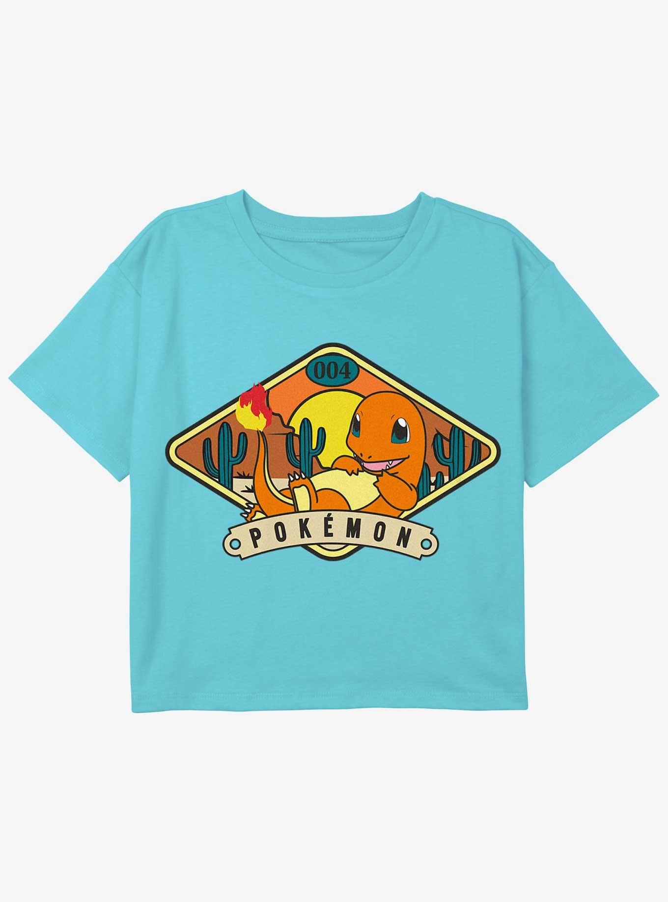 Pokemon Charmander Desert Youth Girls Boxy Crop T-Shirt, BLUE, hi-res