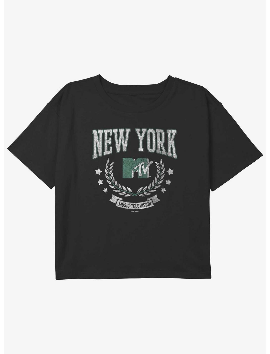 MTV New York Collegiate Logo Youth Girls Boxy Crop T-Shirt, BLACK, hi-res