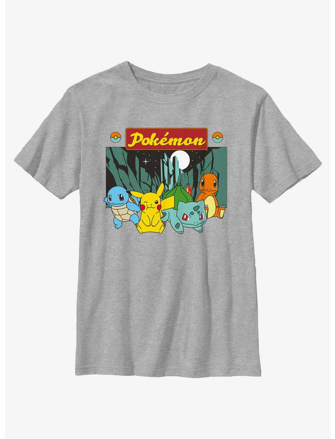 Pokemon Squirtle Pikachu Bulbasaur and Charmander Youth T-Shirt, ATH HTR, hi-res