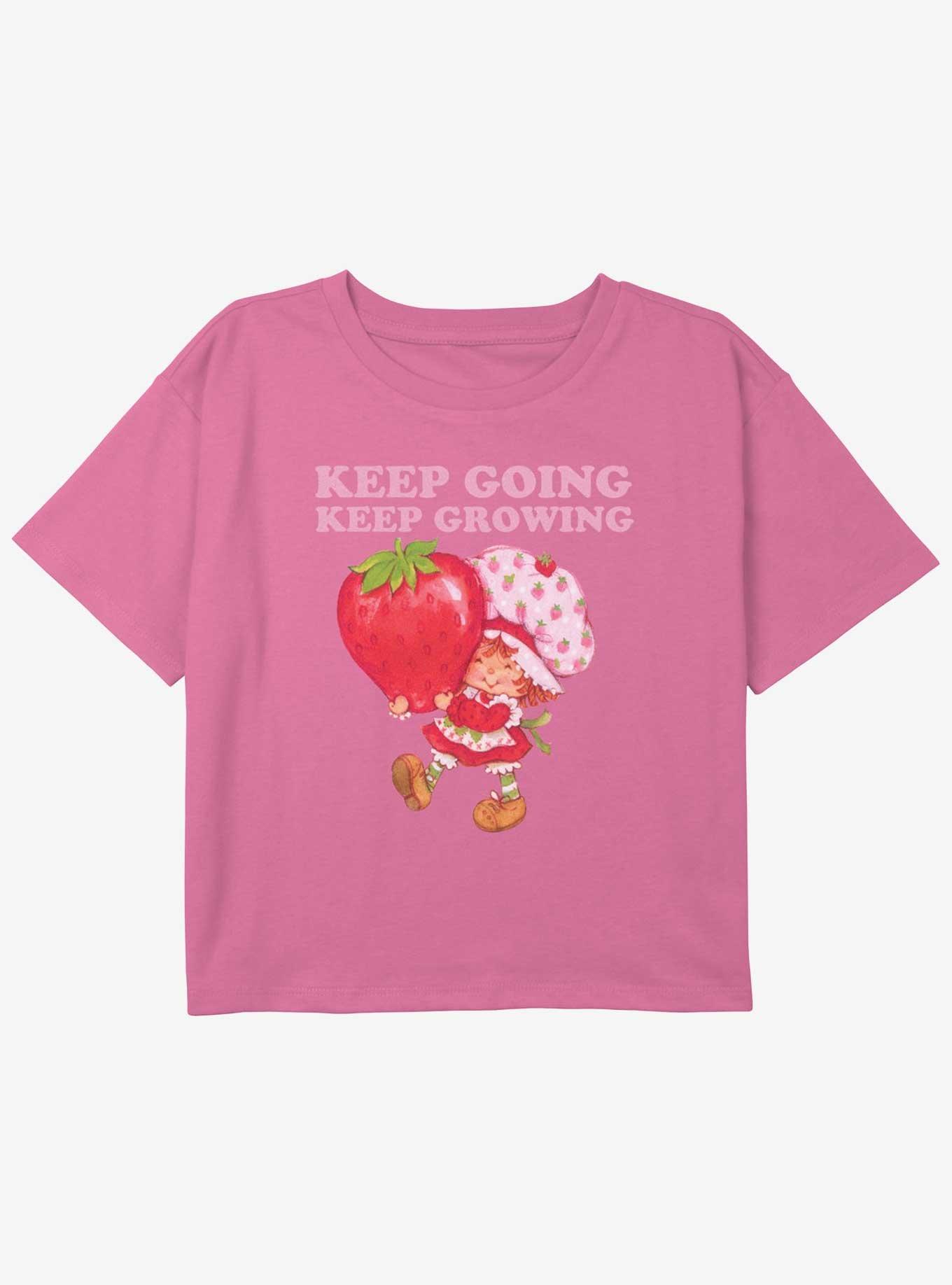 Strawberry Shortcake Keep Going Keep Growing Youth Girls Boxy Crop T-Shirt, PINK, hi-res