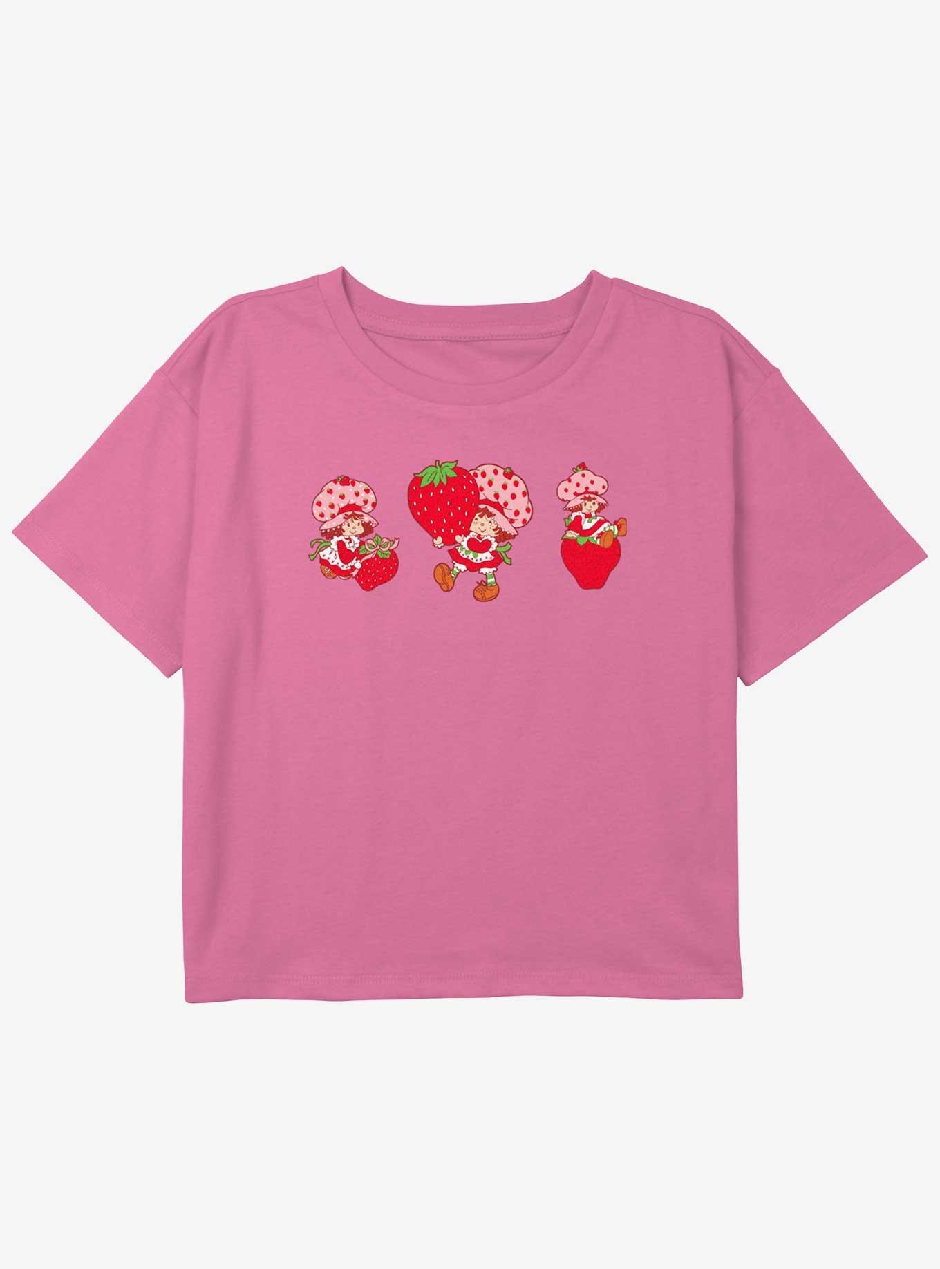 Strawberry Shortcake Three Strawberries Youth Girls Boxy Crop T-Shirt, PINK, hi-res