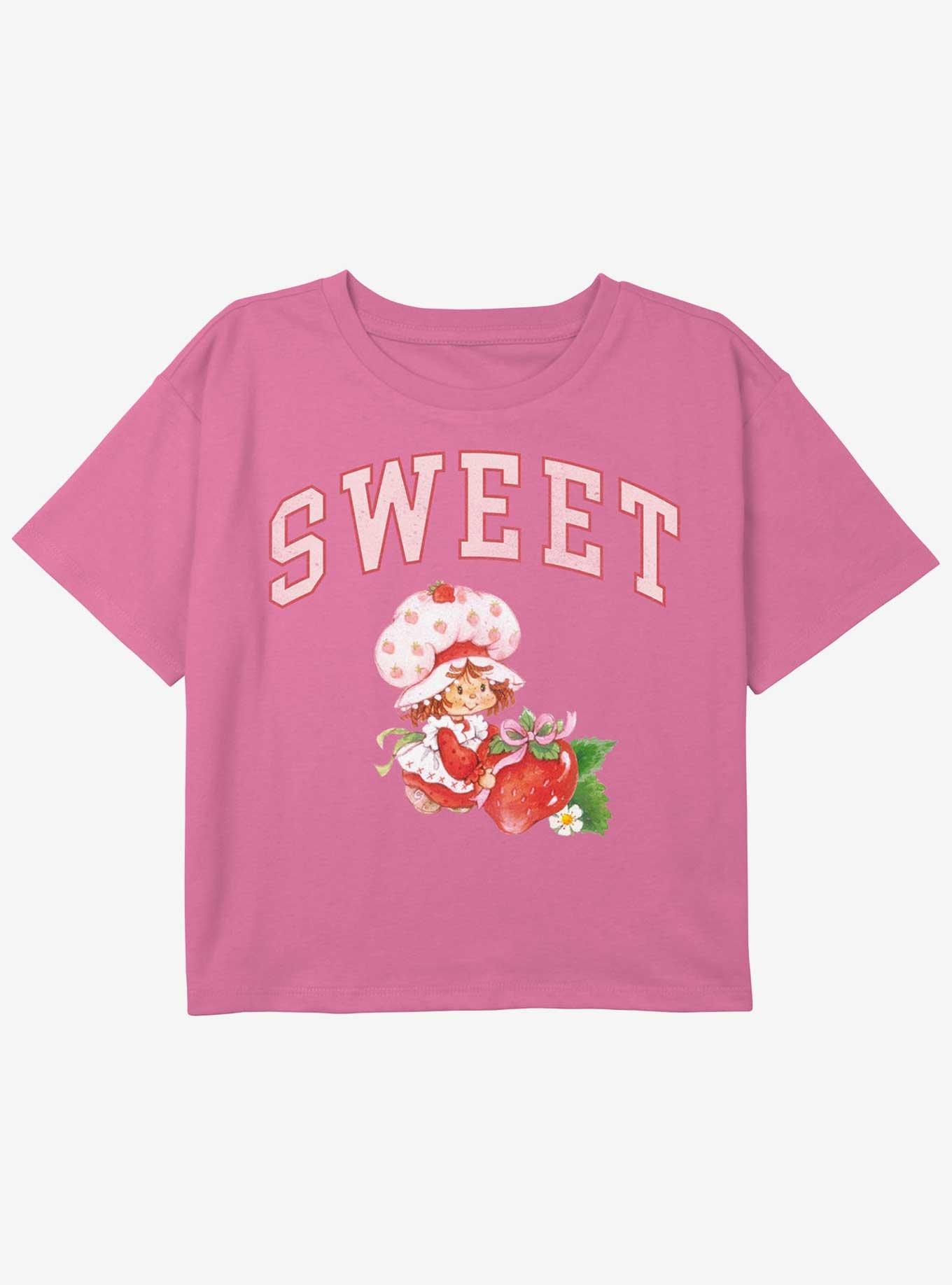 Strawberry Shortcake Sweet Collegiate Youth Girls Boxy Crop T-Shirt, PINK, hi-res