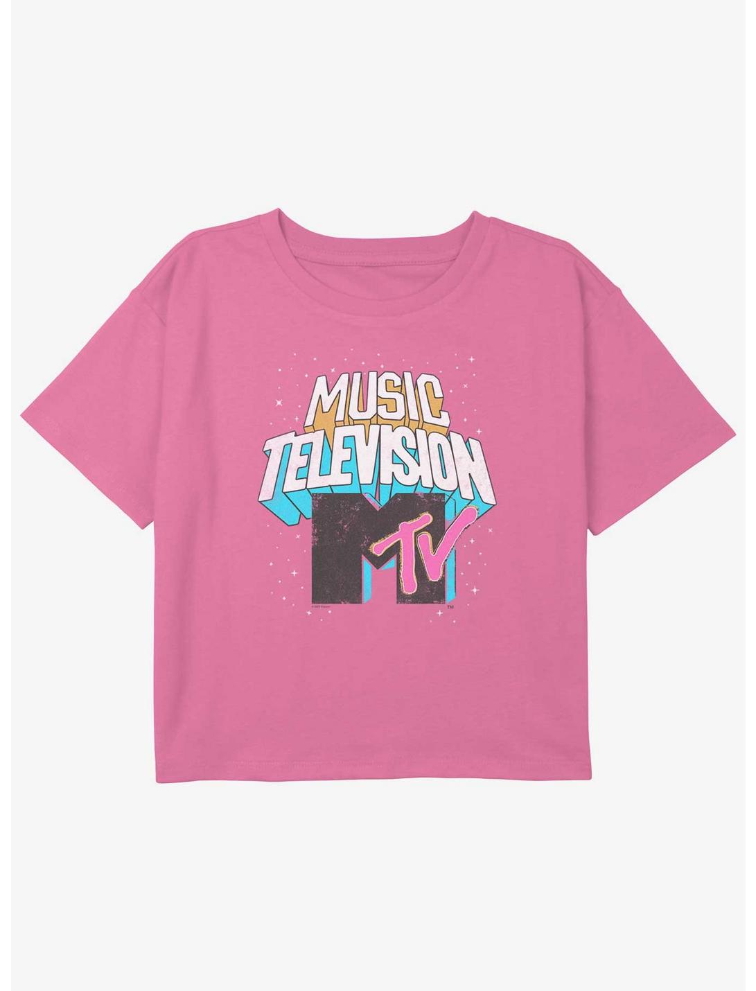 MTV Music Television Logo Youth Girls Boxy Crop T-Shirt, PINK, hi-res