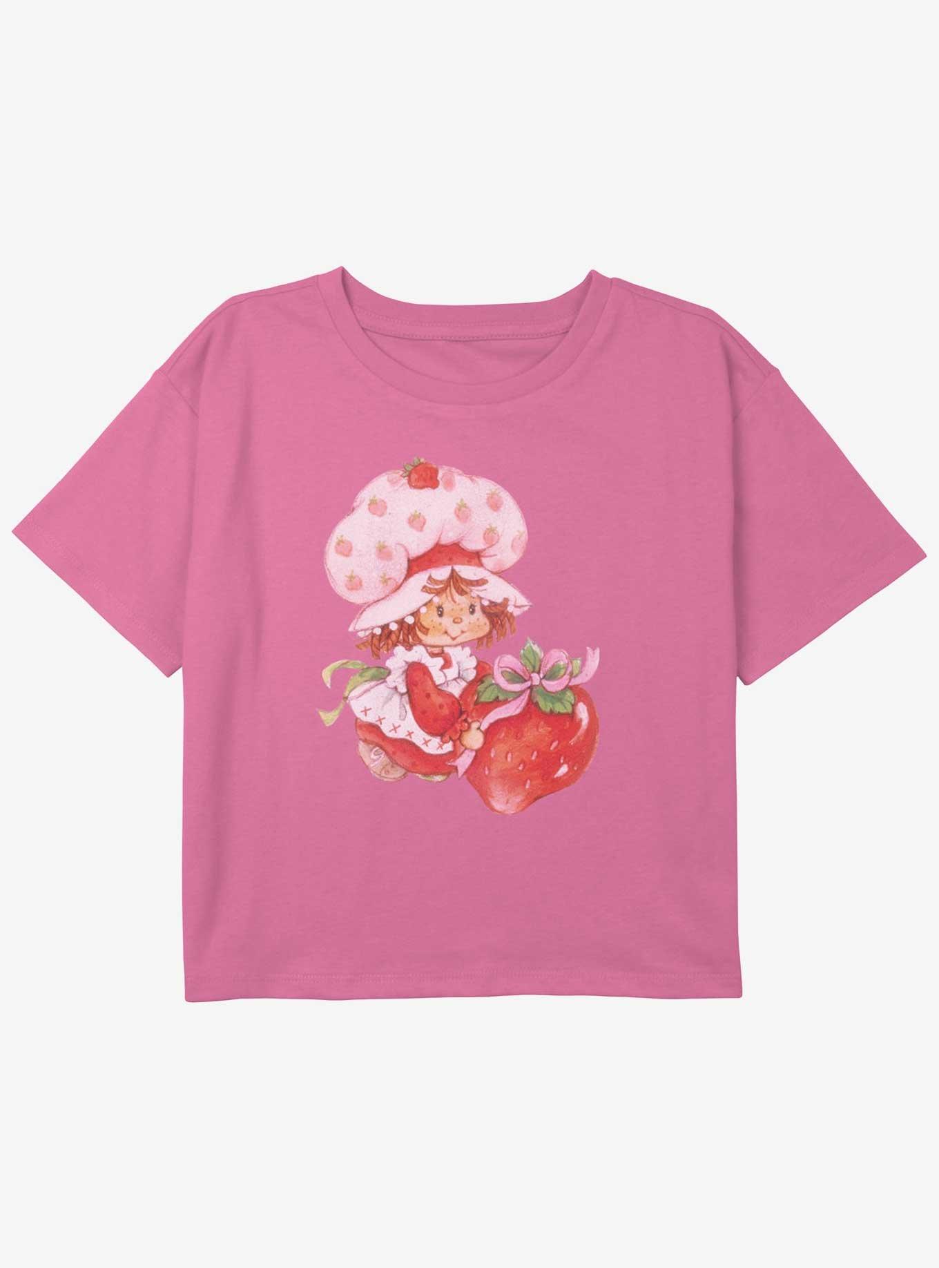 Strawberry Shortcake Bows & Strawberries Youth Girls Boxy Crop T-Shirt, PINK, hi-res