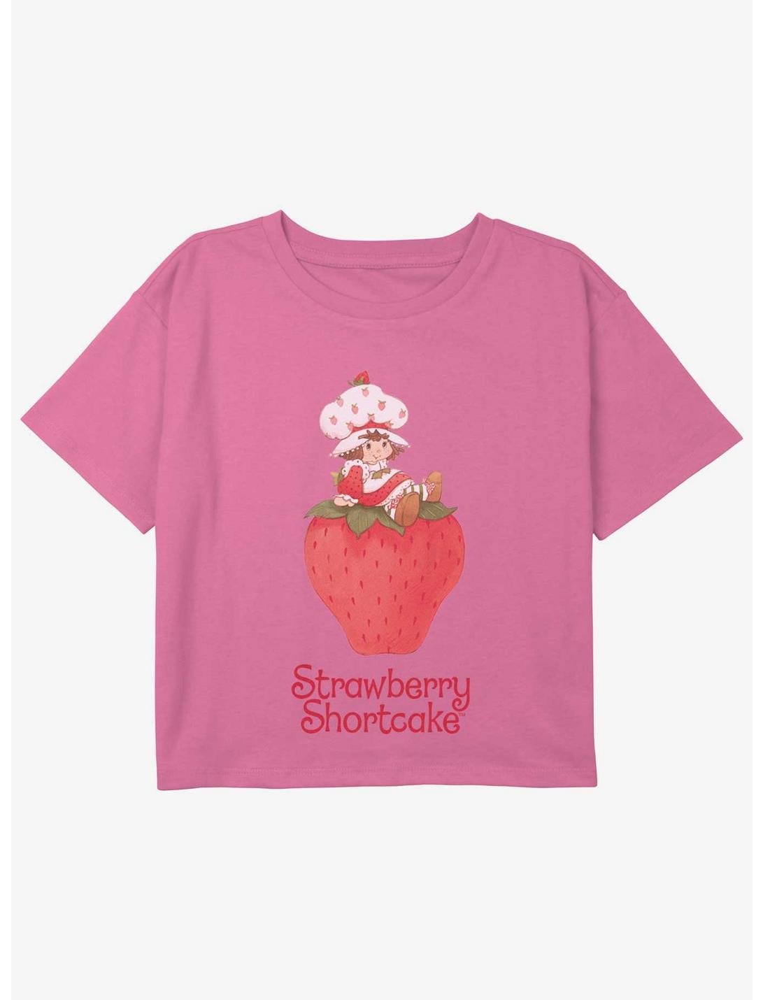 Strawberry Shortcake Giant Strawberry Youth Girls Boxy Crop T-Shirt, PINK, hi-res