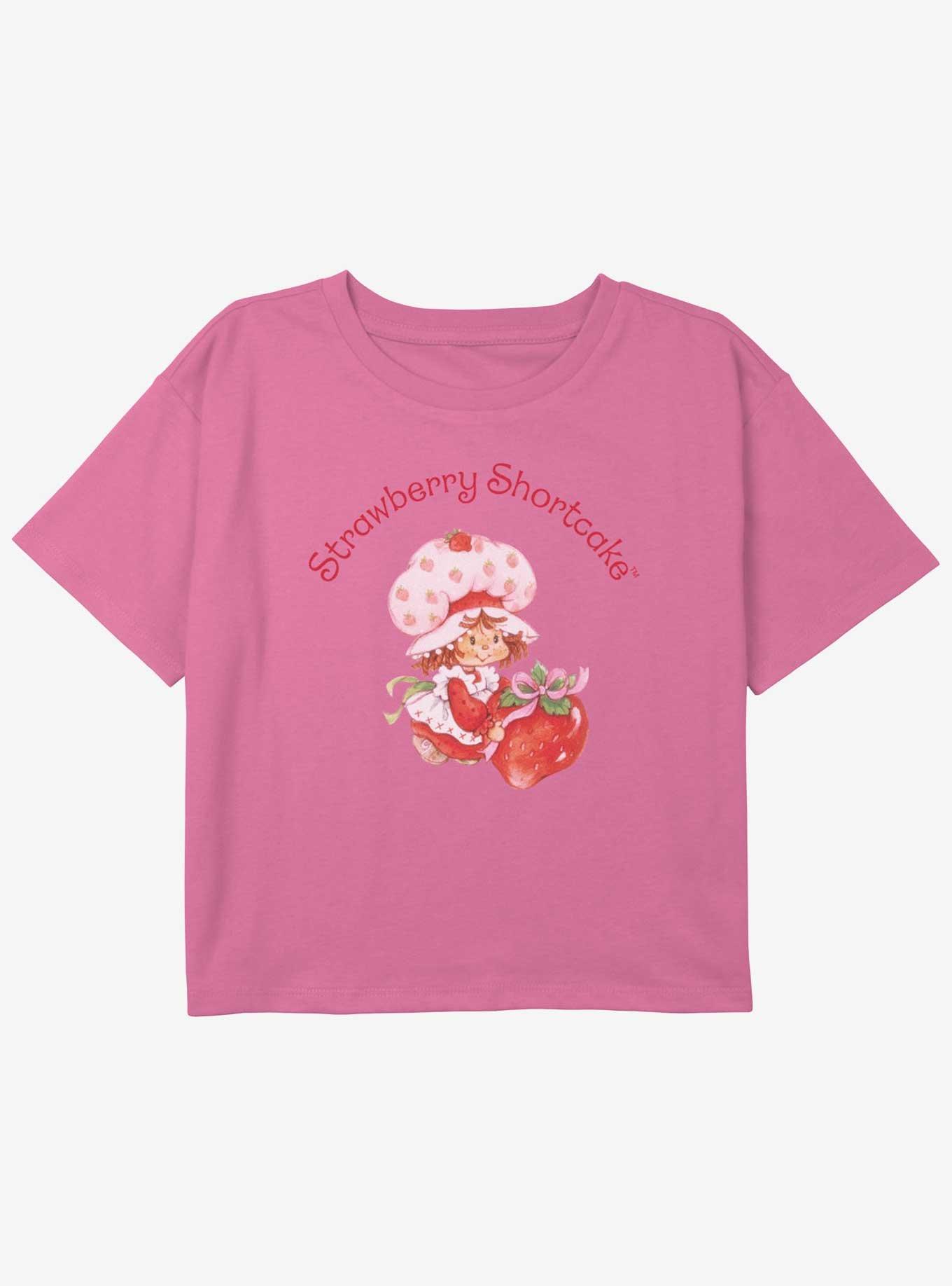 Strawberry Shortcake Bows & Strawberries Portrait  Youth Girls Boxy Crop T-Shirt, PINK, hi-res