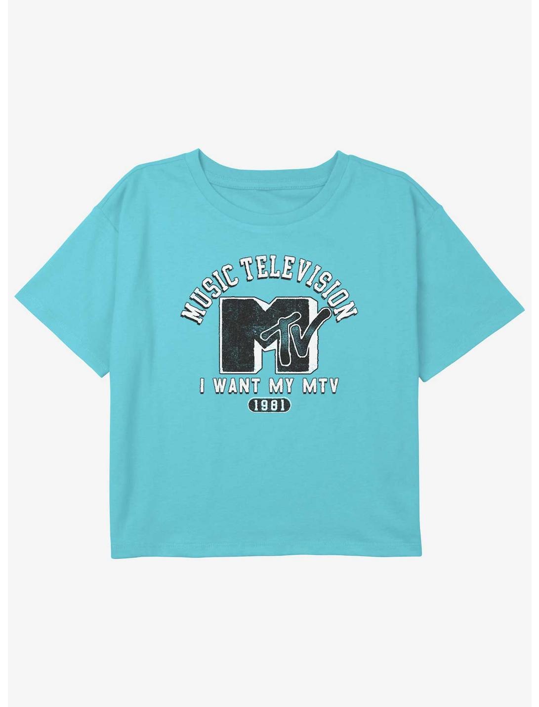 MTV I Want My MTV 1981 Youth Girls Boxy Crop T-Shirt, BLUE, hi-res