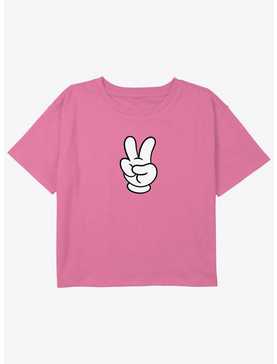 Disney Mickey Mouse Hand Peace Sign Youth Girls Boxy Crop T-Shirt, , hi-res