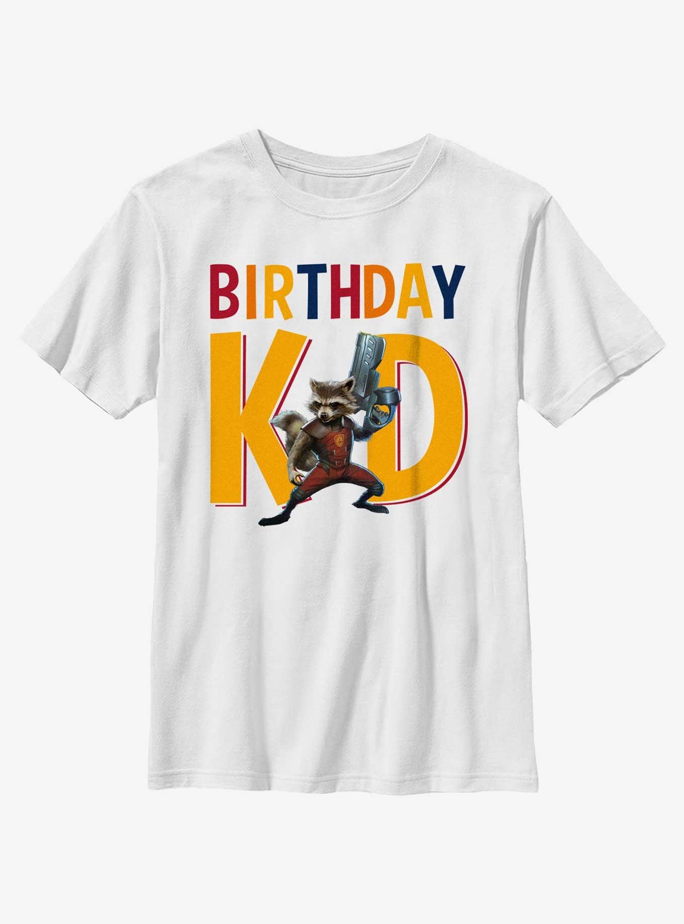 Marvel Guardians Of The Galaxy Birthday Kid Rocket Youth T-Shirt, WHITE, hi-res