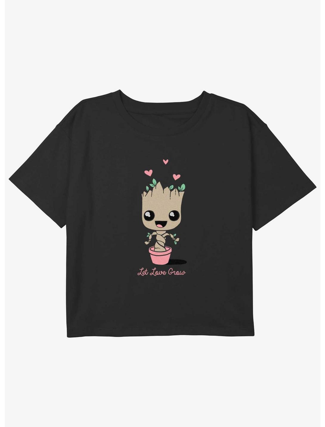 Marvel Guardians of the Galaxy Vol. 3 Cute Groot Youth Girls Boxy Crop T-Shirt, BLACK, hi-res
