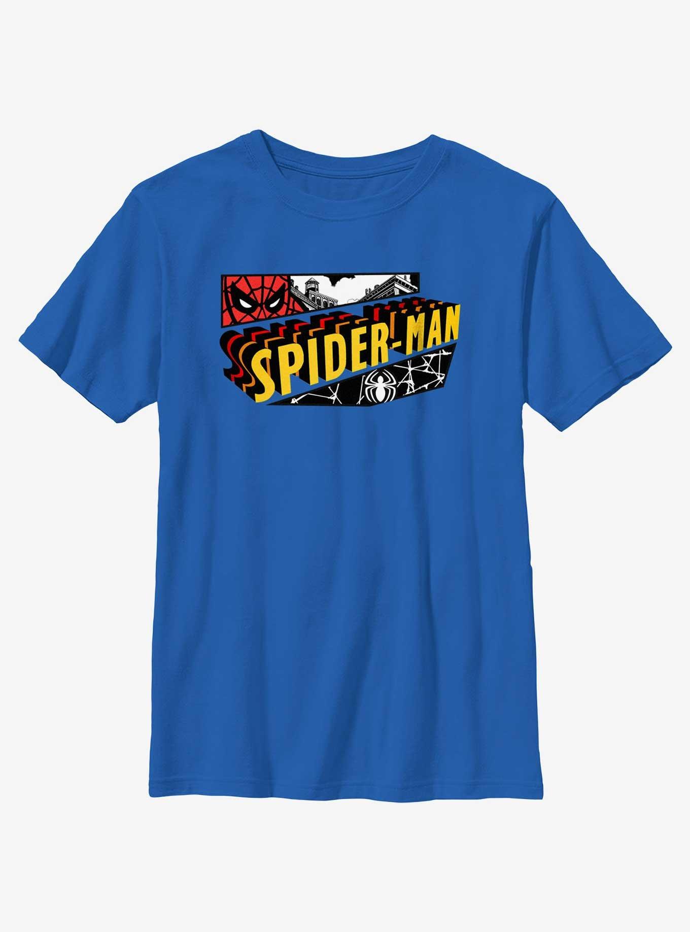 Marvel Spider-Man Comic Piece Logo Youth T-Shirt, ROYAL, hi-res