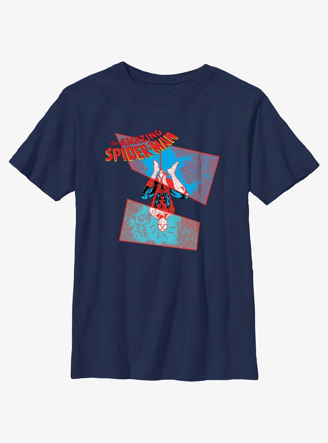 Marvel Spider-Man Hanging Comic Gradient Youth T-Shirt, NAVY, hi-res