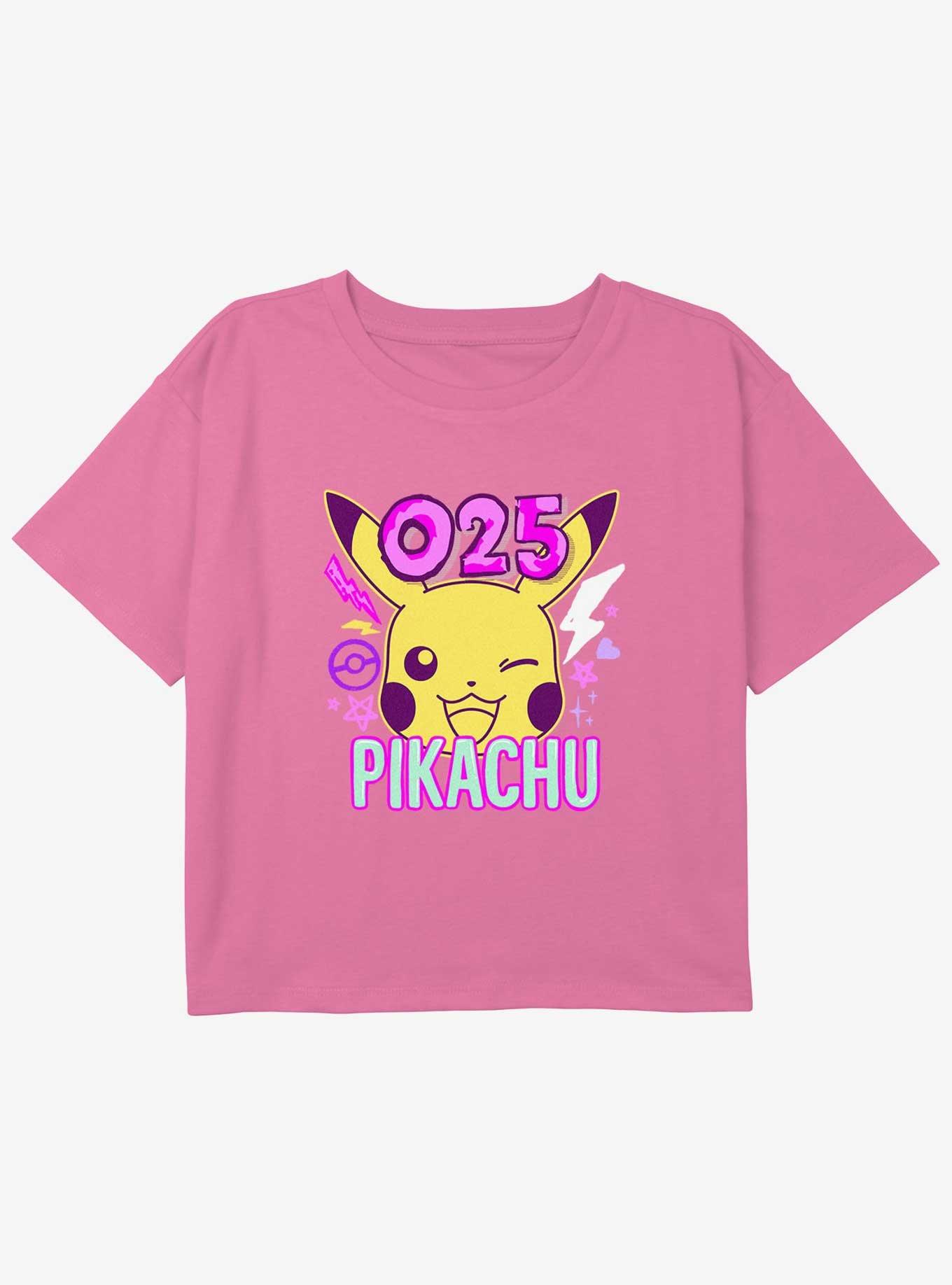 Pokemon Pikachu Wink Doodles Youth Girls Boxy Crop T-Shirt, PINK, hi-res