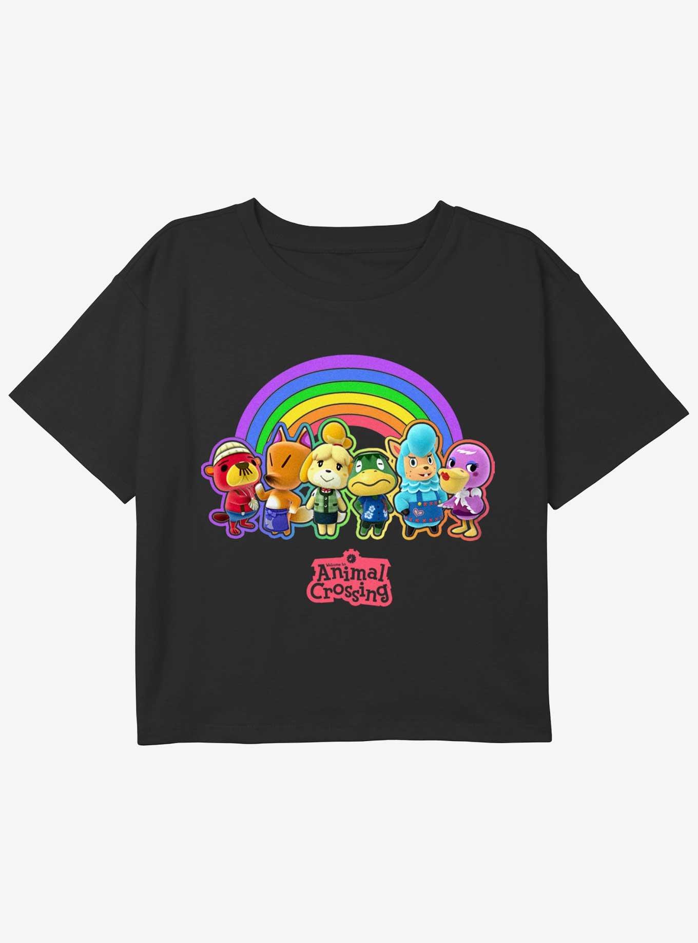 Nintendo Animal Crossing Rainbow Lineup Youth Girls Boxy Crop T-Shirt, BLACK, hi-res