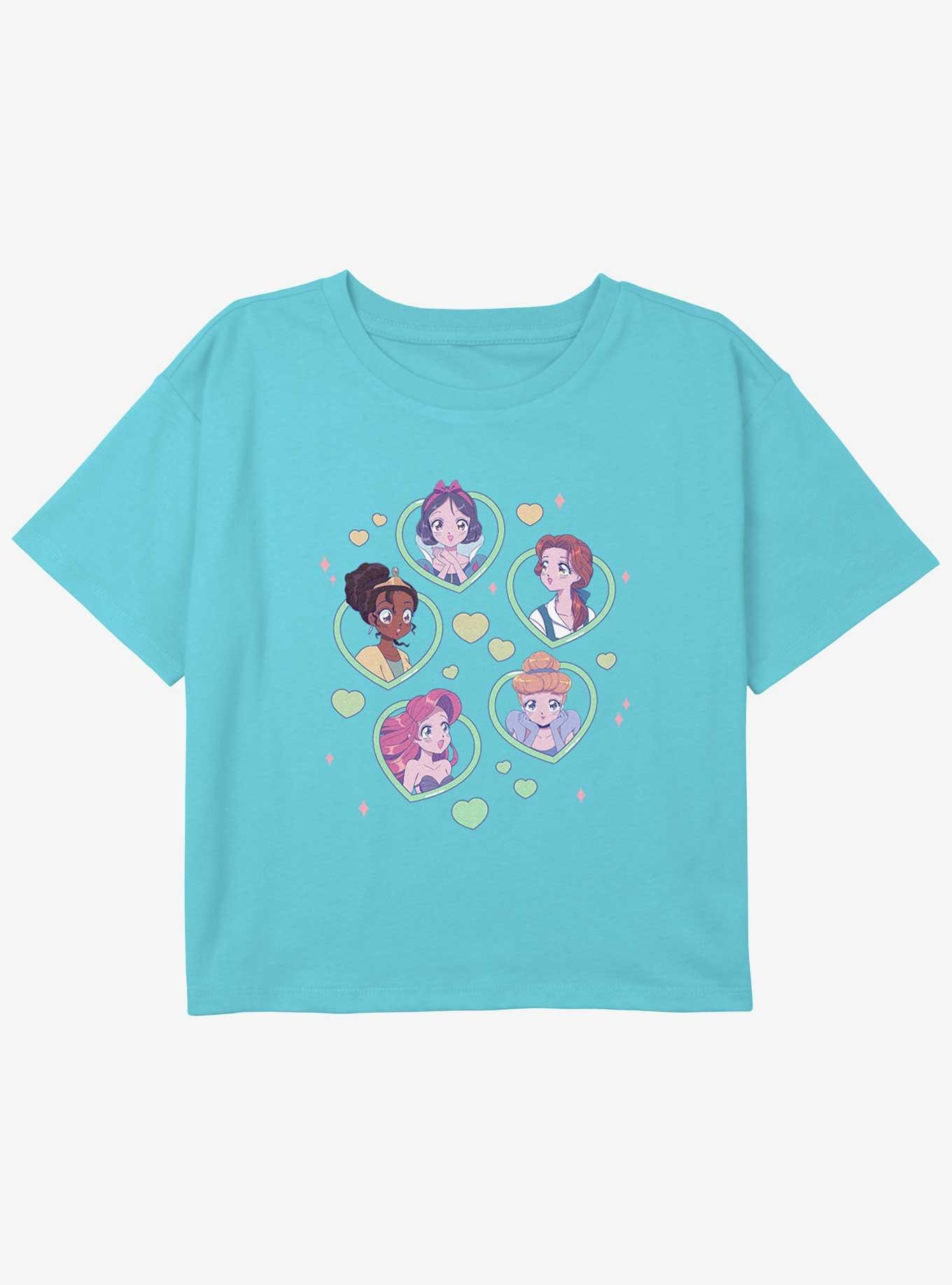 Disney The Little Mermaid Hearts And Princesses Youth Girls Boxy Crop T-Shirt, BLUE, hi-res
