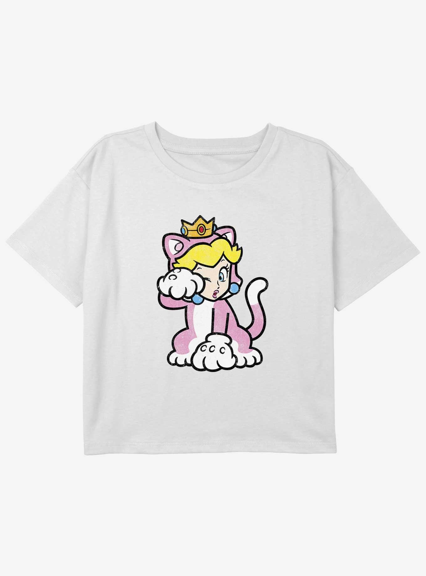 Nintendo Super Mario Cat Peach Solo Youth Girls Boxy Crop T-Shirt, , hi-res