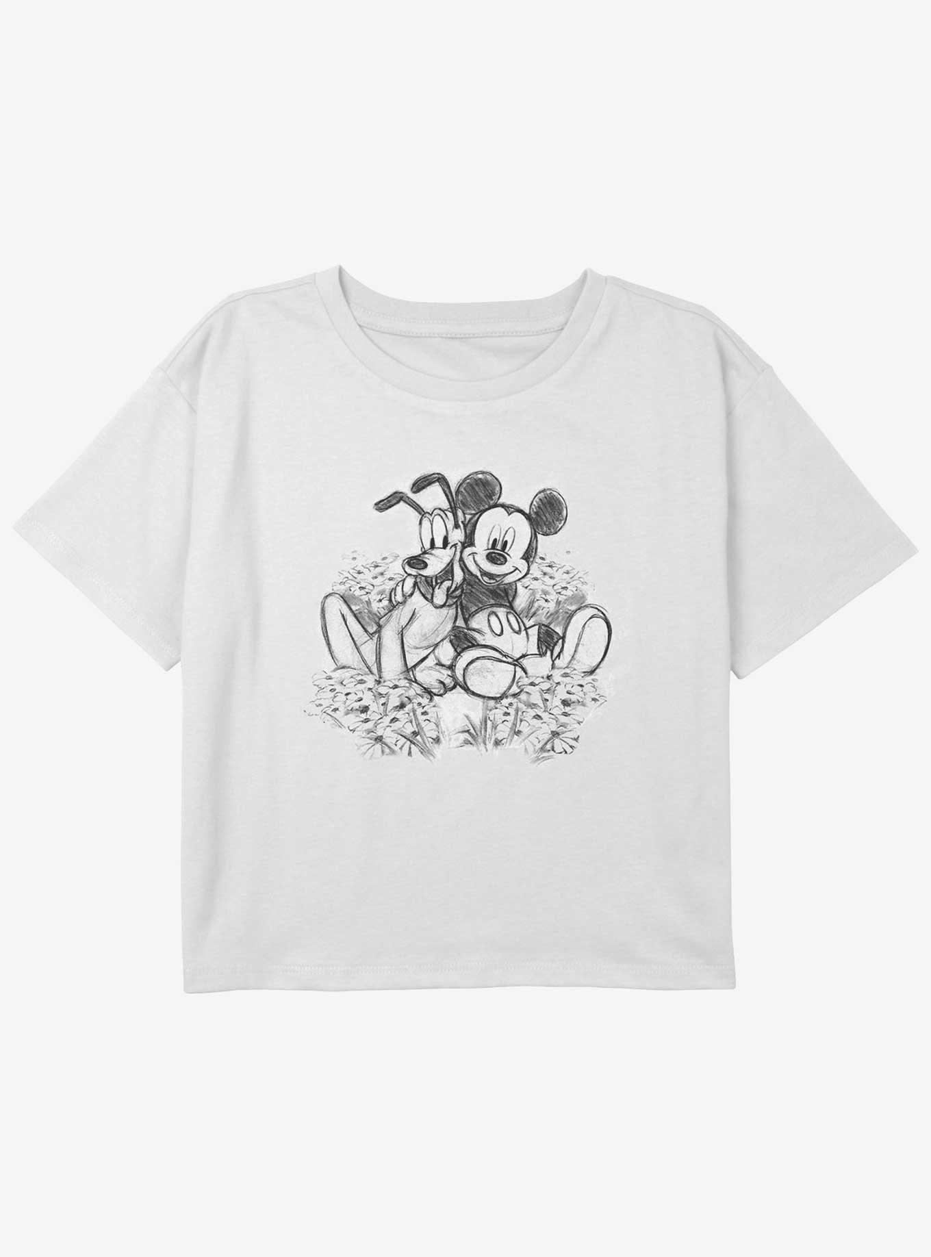Disney Mickey Mouse Flower Pals Youth Girls Boxy Crop T-Shirt, WHITE, hi-res