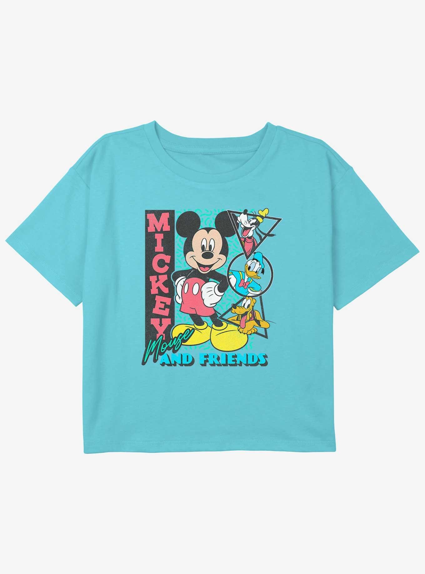 Disney Mickey Mouse & Friends Vintage Shapes Youth Girls Boxy Crop T-Shirt, BLUE, hi-res