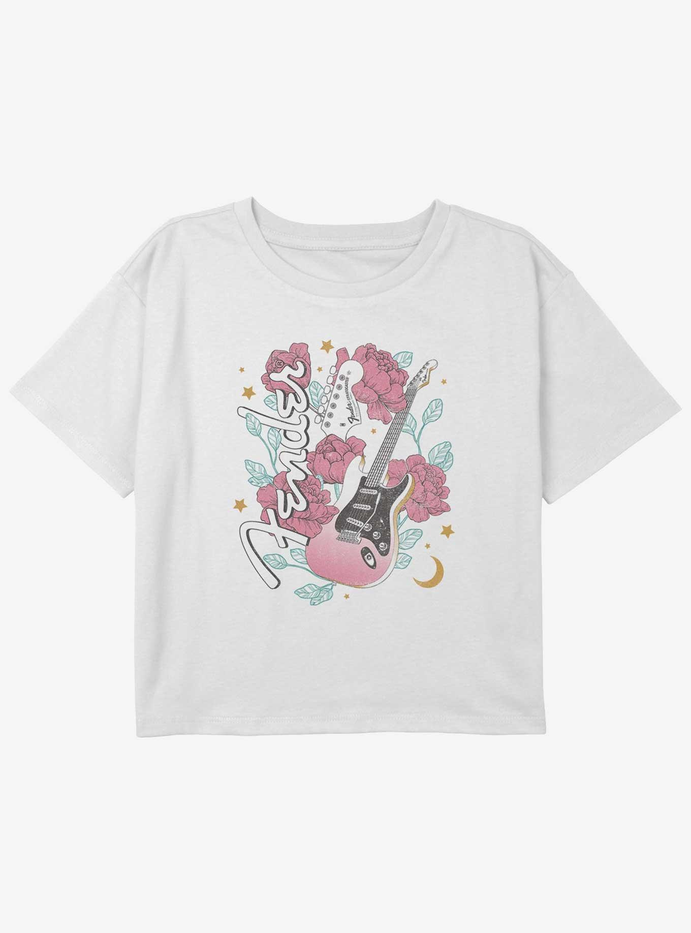 Fender Floral Stratocaster Redux Youth Girls Boxy Crop T-Shirt, , hi-res