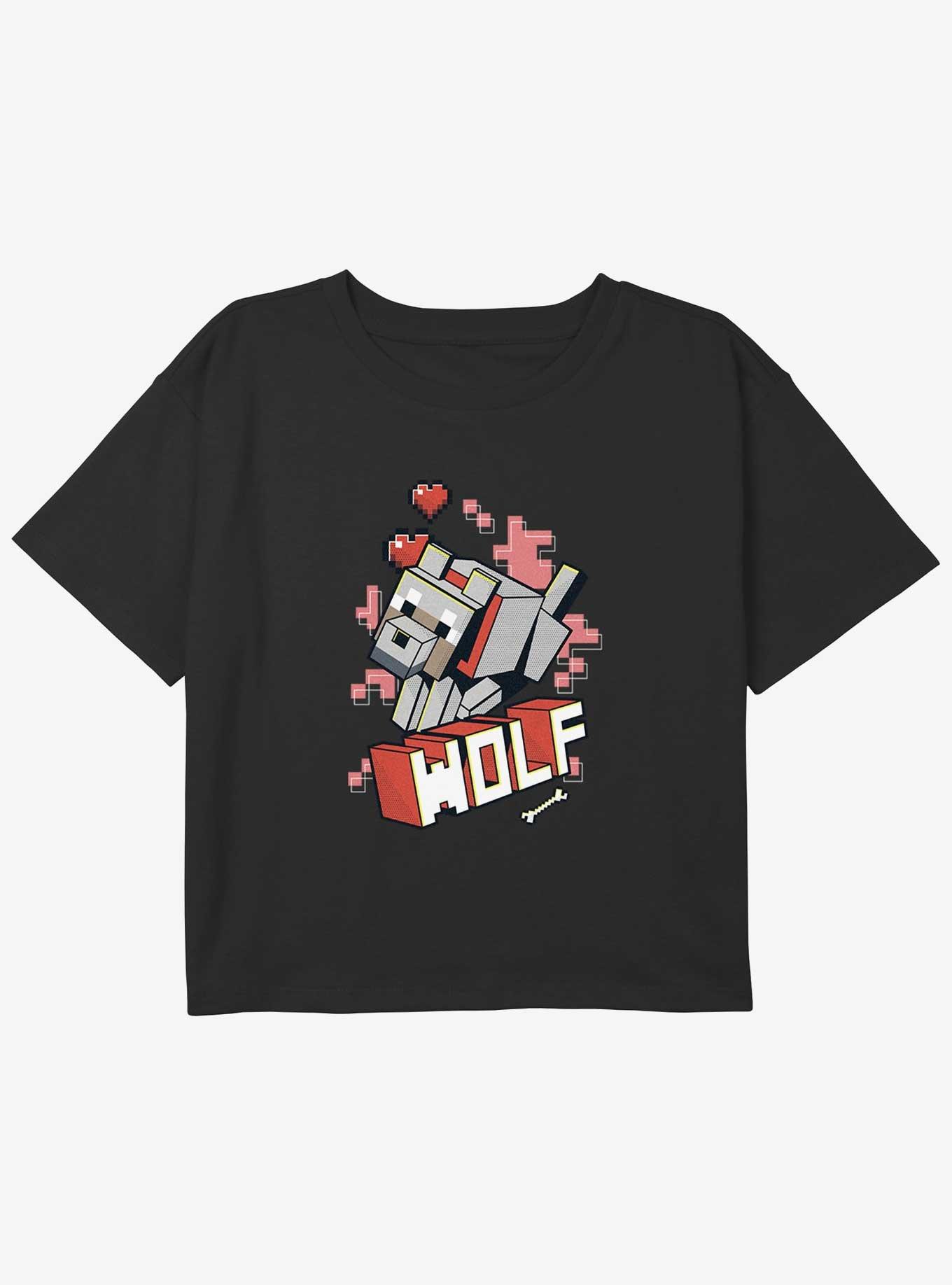 Minecraft Wolf Hero Youth Girls Boxy Crop T-Shirt, BLACK, hi-res