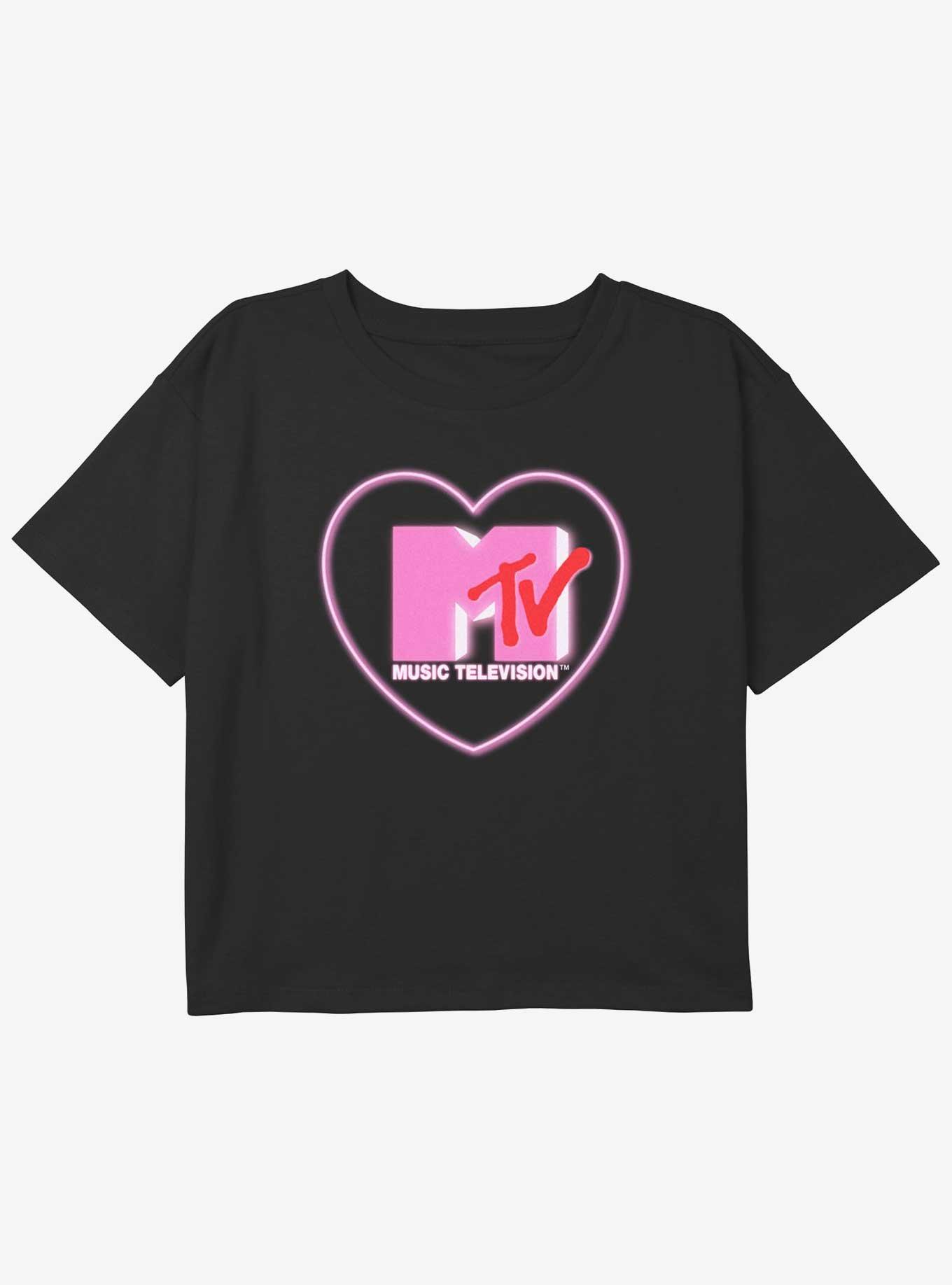 MTV Heart Love Logo Youth Girls Boxy Crop T-Shirt