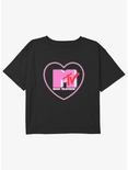 MTV Heart Love Logo Youth Girls Boxy Crop T-Shirt, BLACK, hi-res