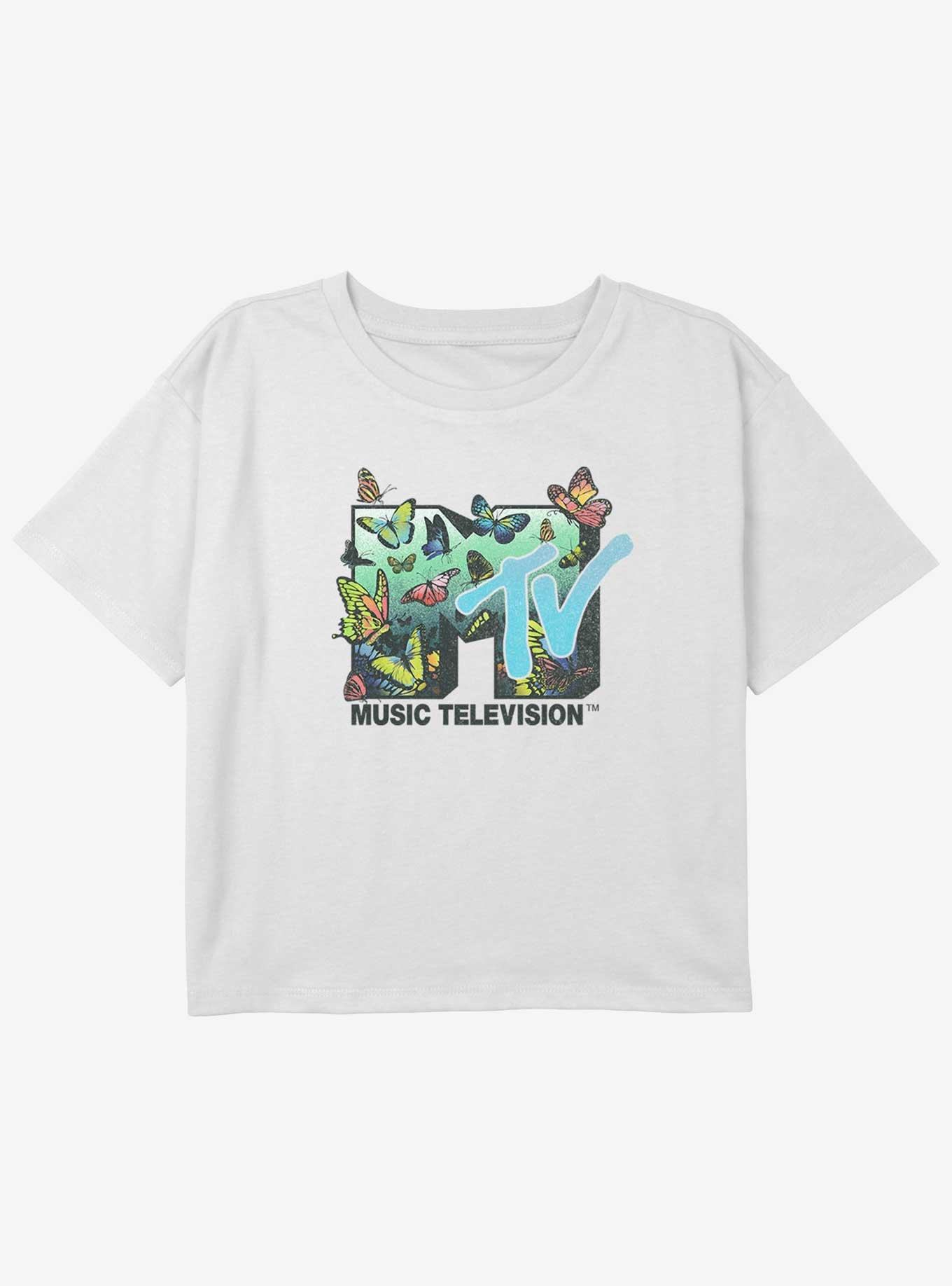 MTV Butterflies Logo Youth Girls Boxy Crop T-Shirt, , hi-res