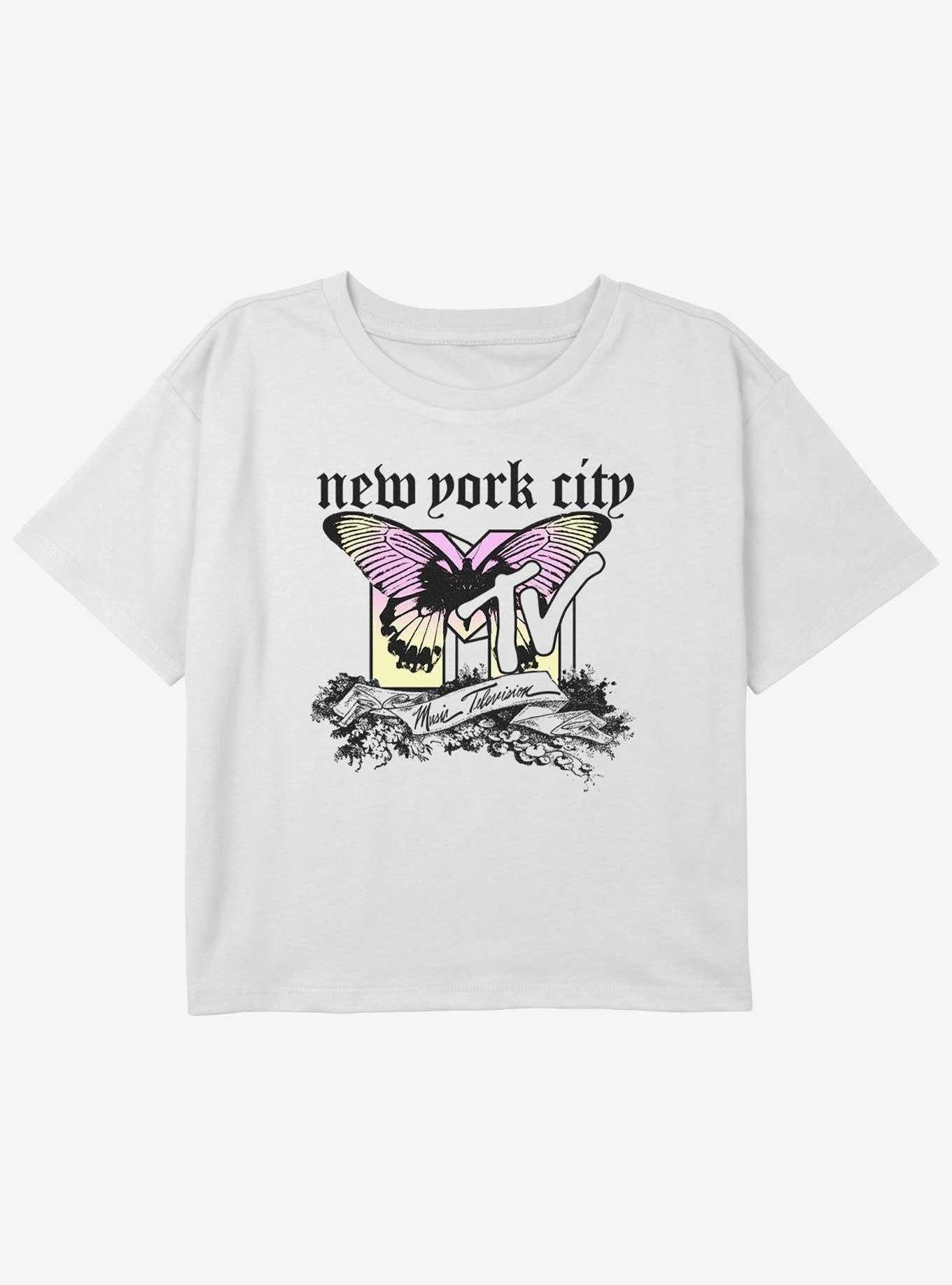 MTV NYC Y2K Butterfly Youth Girls Boxy Crop T-Shirt, , hi-res