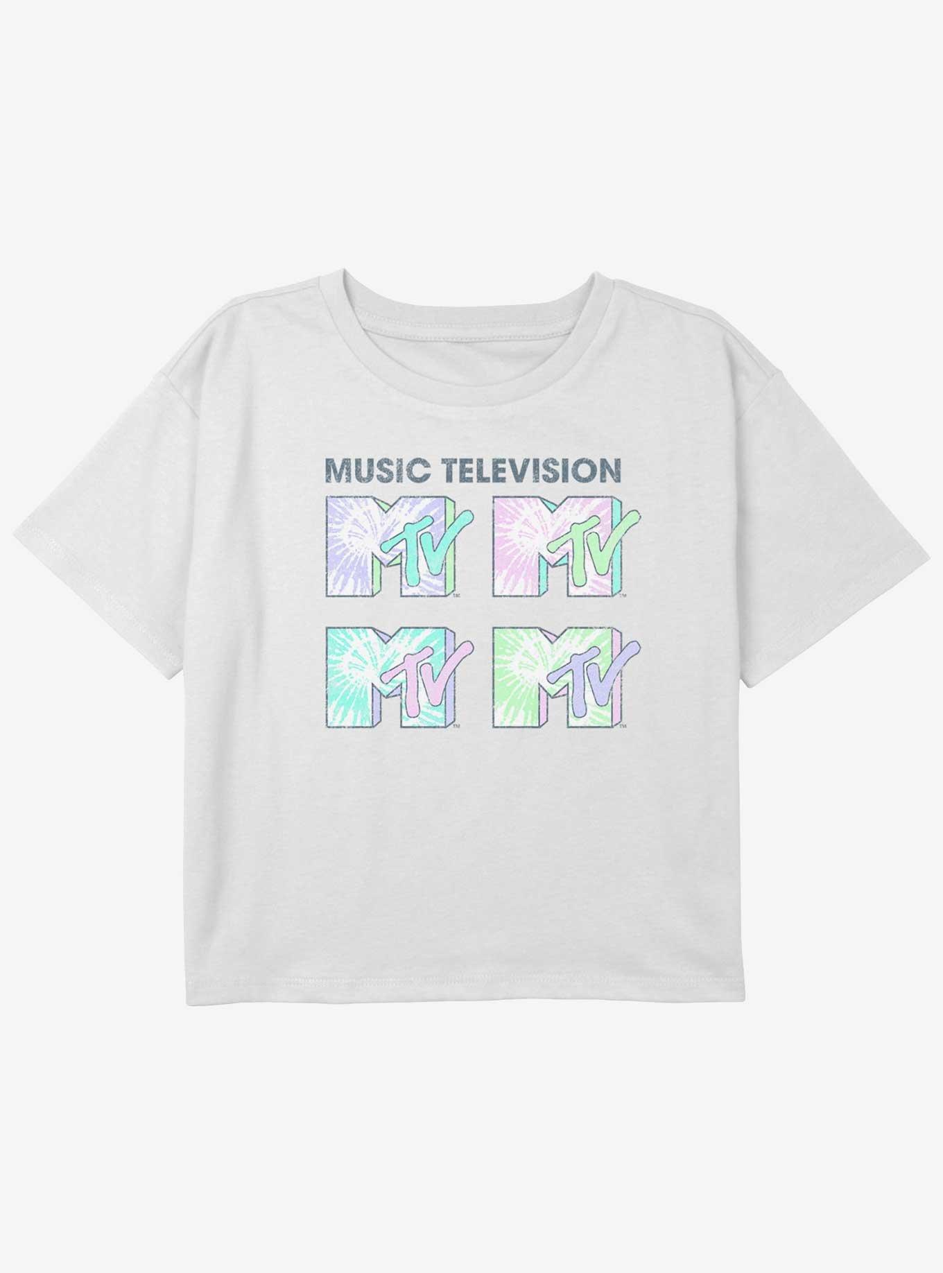 MTV Tie Dye Logo Grid Youth Girls Boxy Crop T-Shirt, WHITE, hi-res