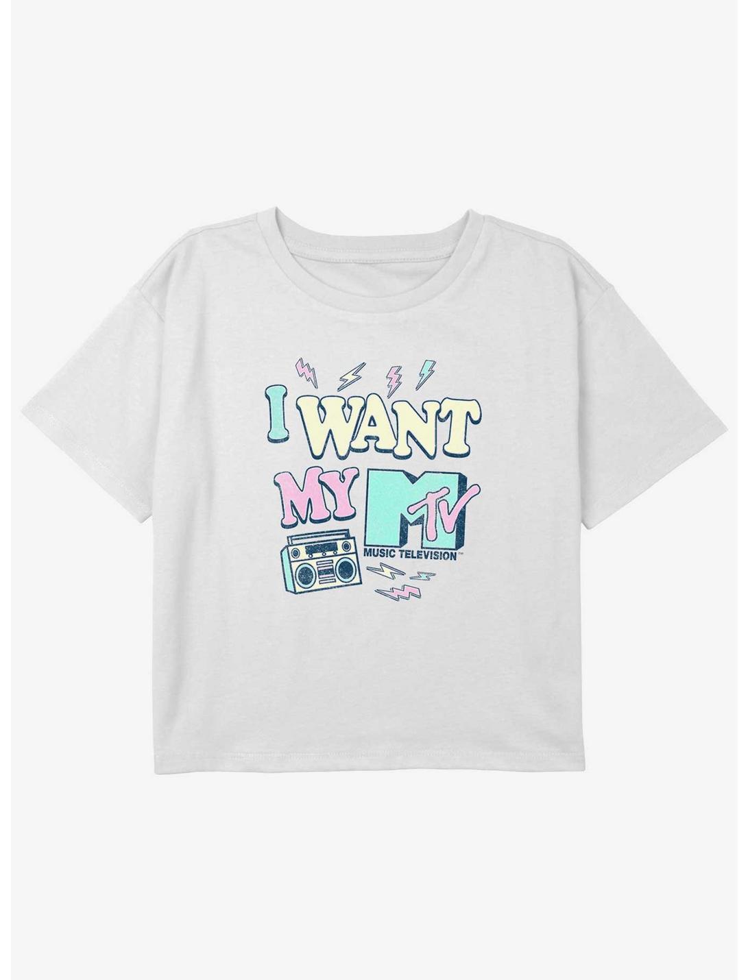 MTV Bubble Pop I Want My MTV Youth Girls Boxy Crop T-Shirt, WHITE, hi-res