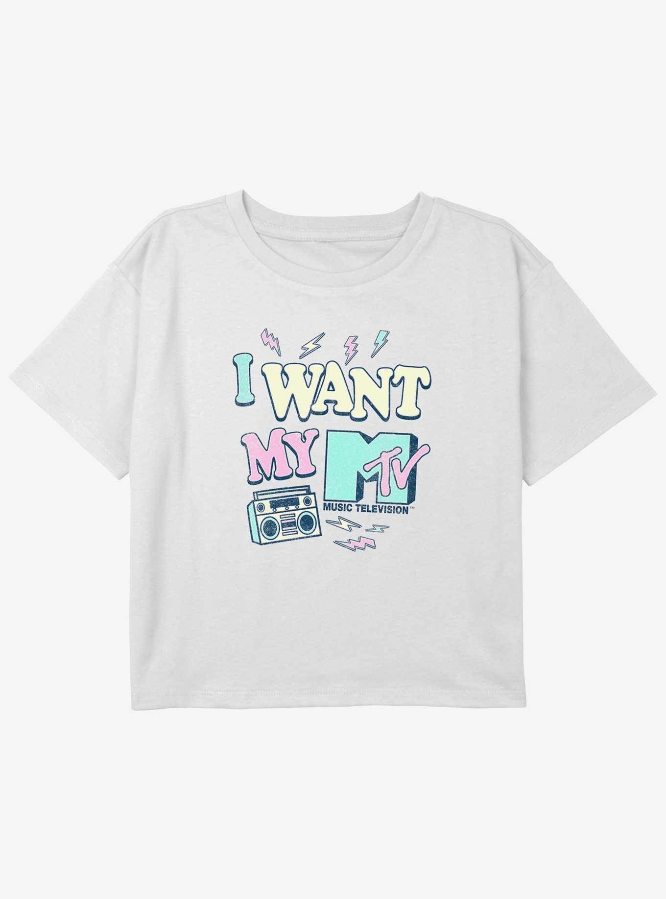 MTV Bubble Pop I Want My MTV Youth Girls Boxy Crop T-Shirt, WHITE, hi-res