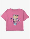 Marvel Guardians Of The Galaxy Baby Groot Hello Spring Youth Girls Boxy Crop T-Shirt, PINK, hi-res