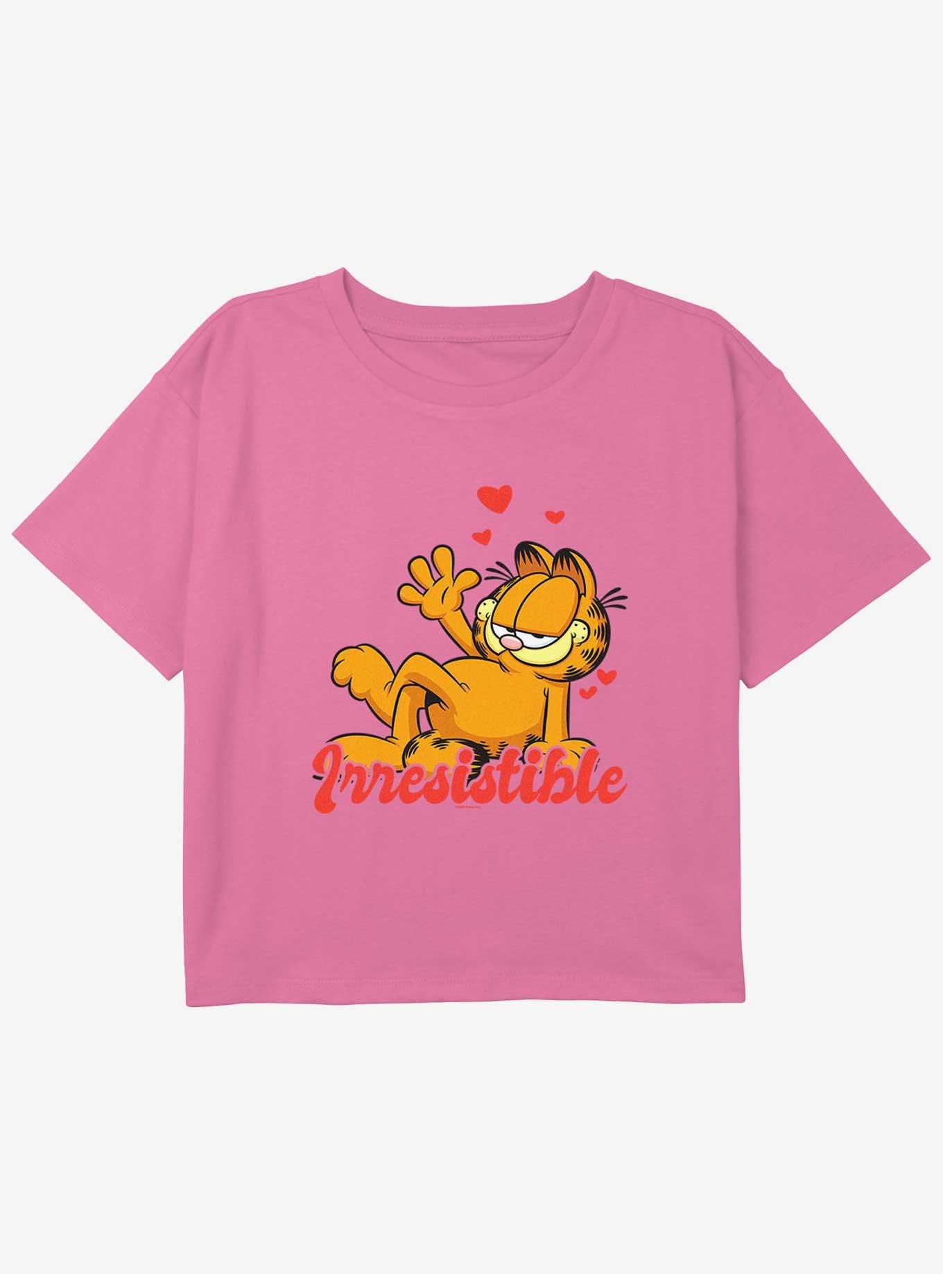 Garfield Irresistible Garfield Women's Youth Girls Boxy Crop T-Shirt, PINK, hi-res