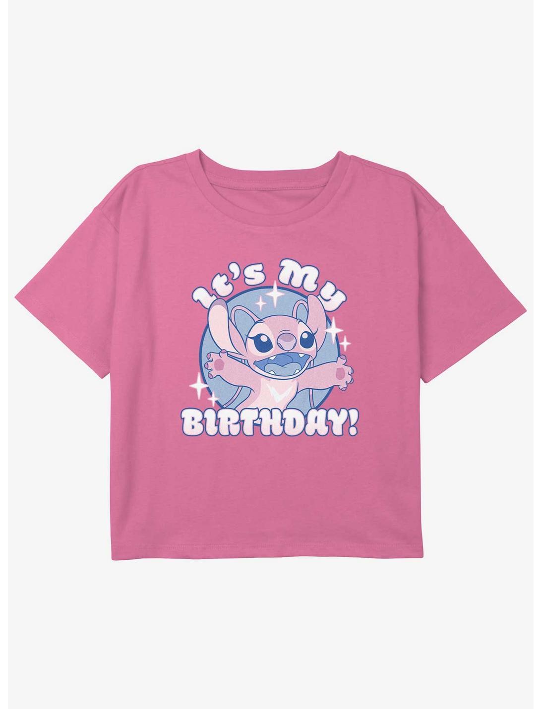 Disney Lilo & Stitch Angel Birthday Youth Girls Boxy Crop T-Shirt, PINK, hi-res