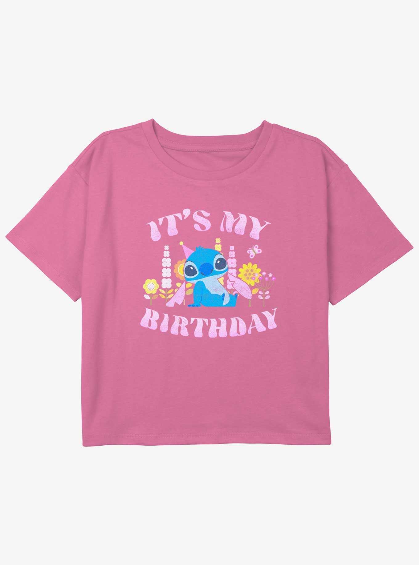 Disney Lilo & Stitch Girly Birthday Youth Girls Boxy Crop T-Shirt, , hi-res