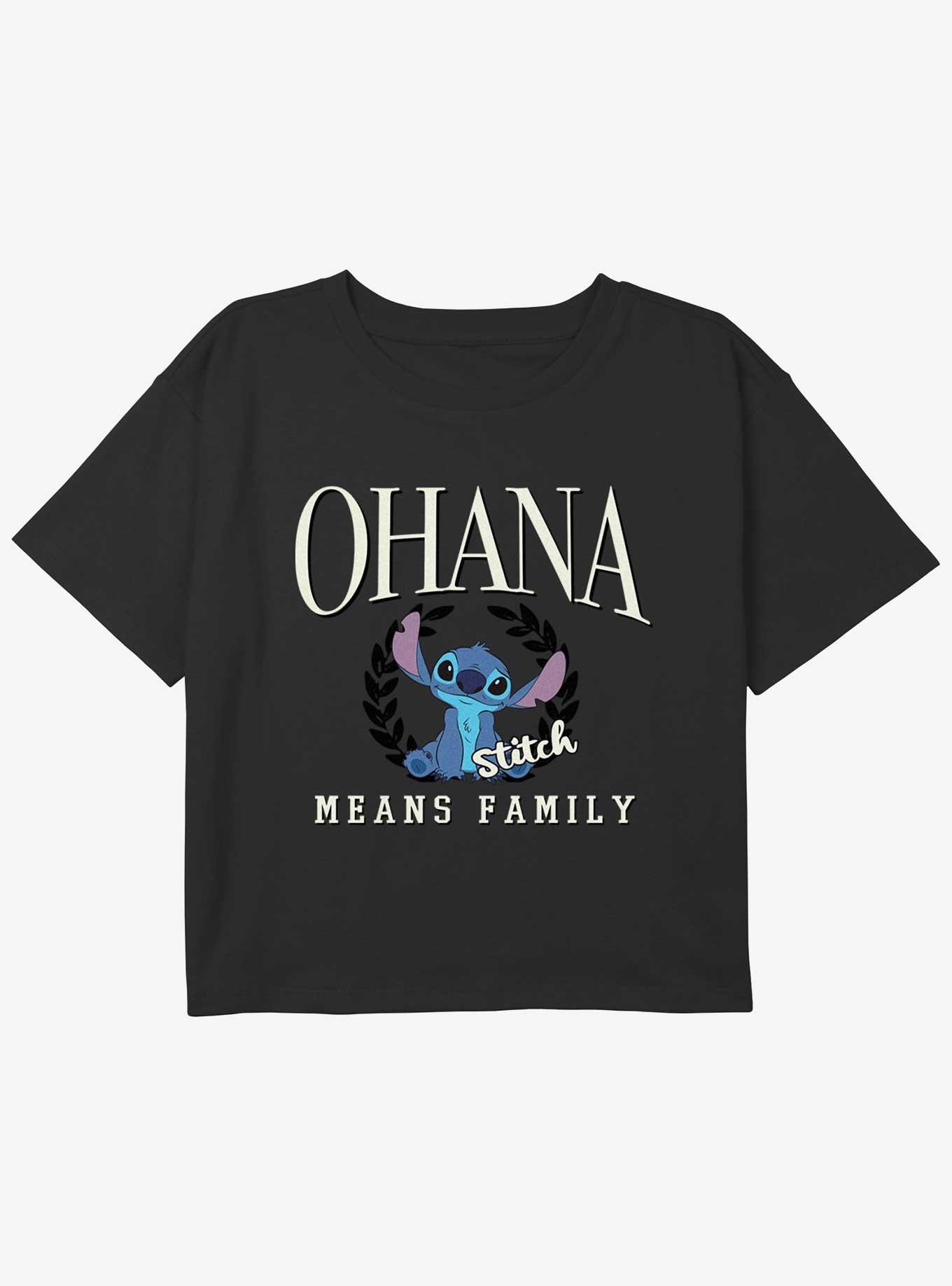 Disney Lilo & Stitch Ohana Stitch Family Youth Girls Boxy Crop T-Shirt, BLACK, hi-res