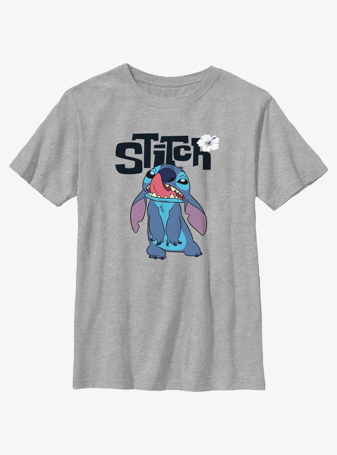 Disney Lilo & Stitch Stitch Silly Face Flowers Youth T-Shirt, ATH HTR, hi-res
