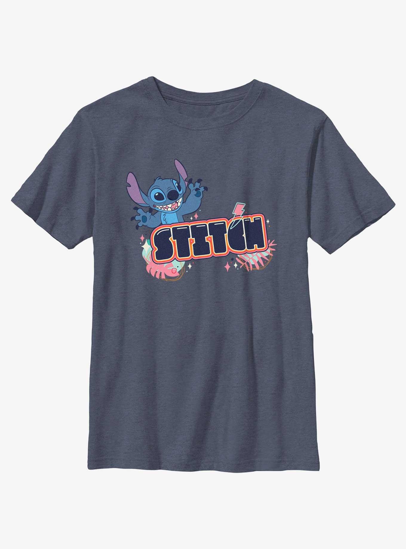 Disney Lilo & Stitch Bubble Font Stitch Youth T-Shirt, NAVY HTR, hi-res