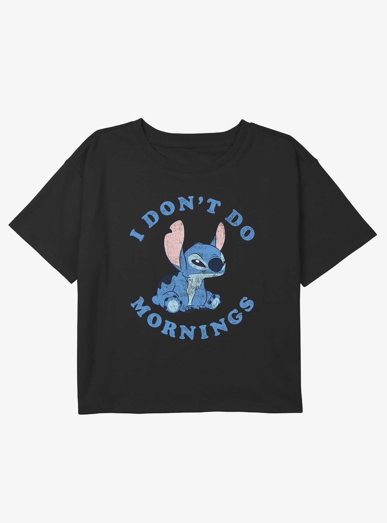 Disney Lilo & Stitch Mornings Stitch Youth Girls Boxy Crop T-Shirt, BLACK, hi-res