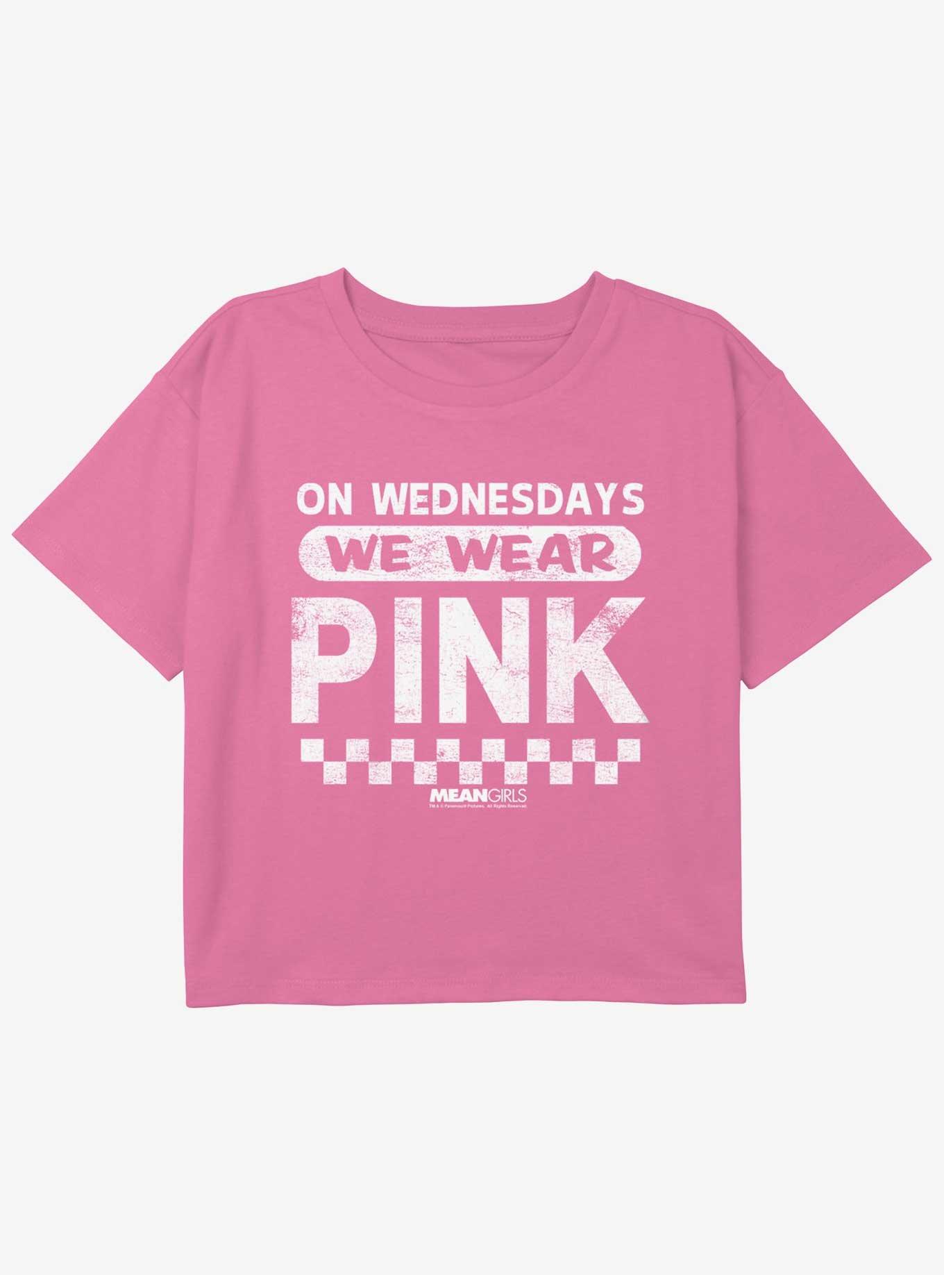 Mean Girls On Wednesdays We Wear Pink Youth Girls Boxy Crop T-Shirt, PINK, hi-res