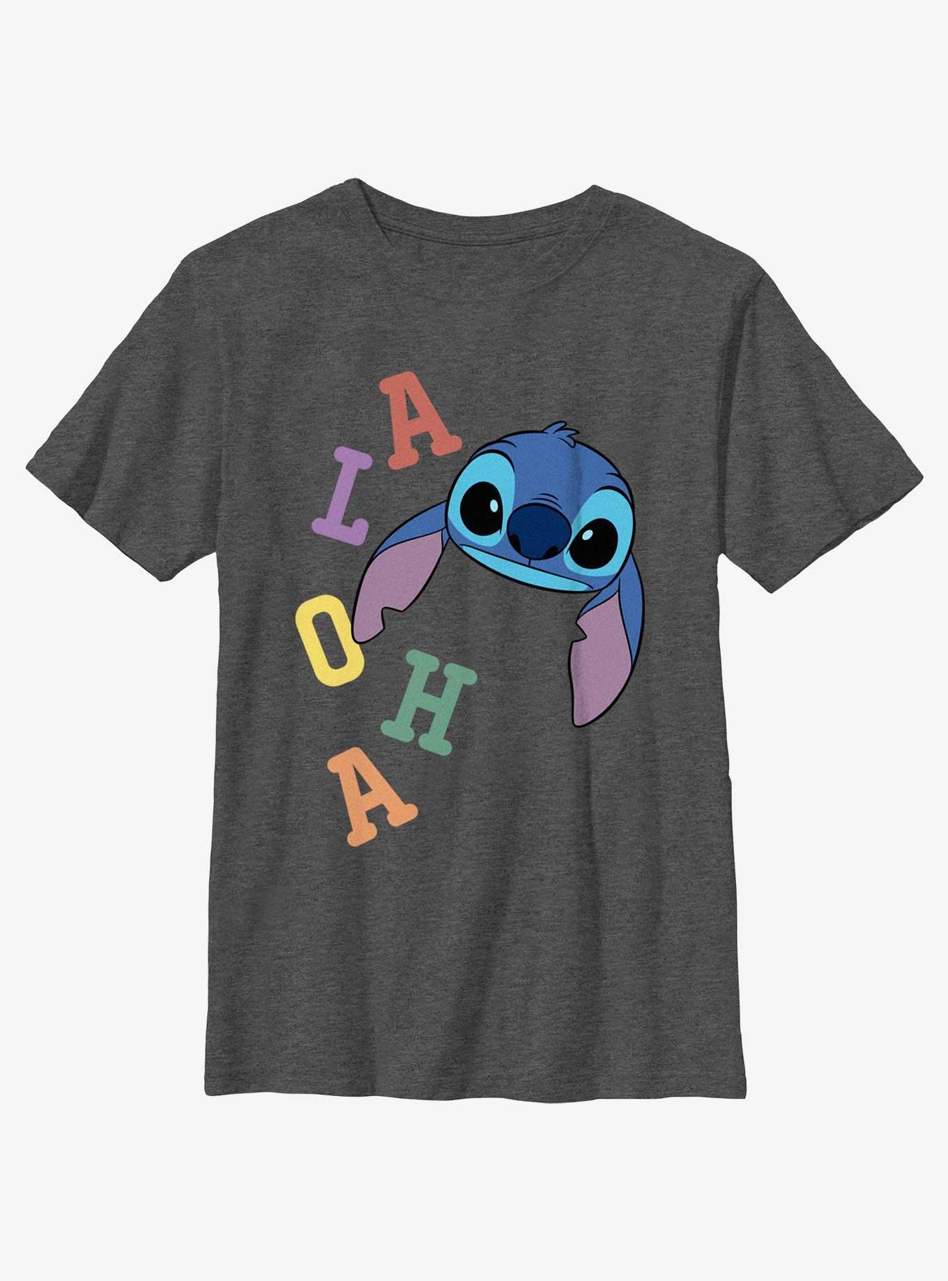 Disney Lilo & Stitch Aloha Colorful Letters Youth T-Shirt, CHAR HTR, hi-res
