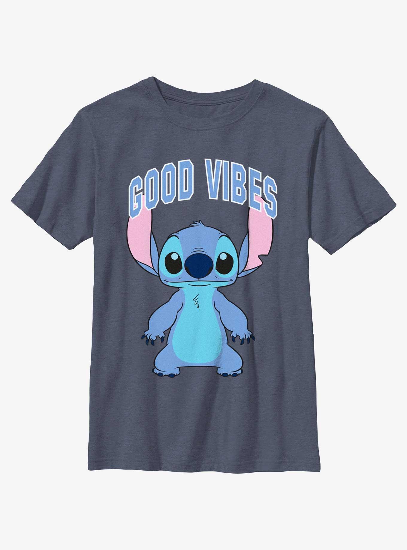 Disney Lilo & Stitch Good Vibes Standing Stitch Youth T-Shirt, NAVY HTR, hi-res