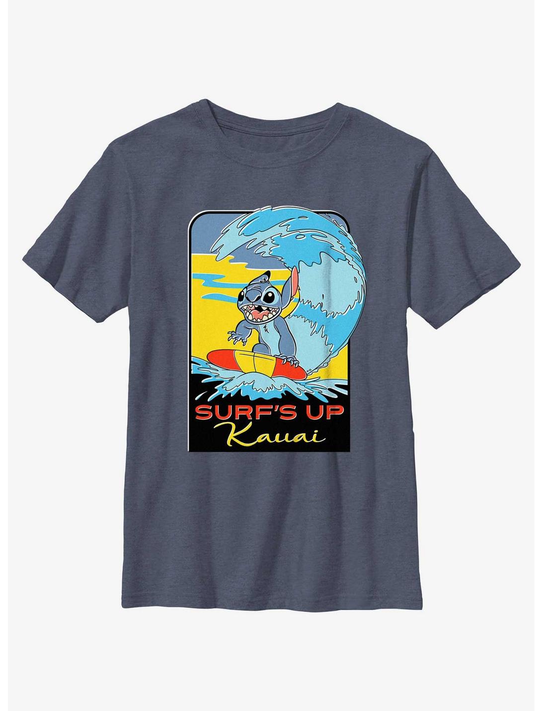 Disney Lilo & Stitch Surfs Up Kauai Stitch Youth T-Shirt, NAVY HTR, hi-res