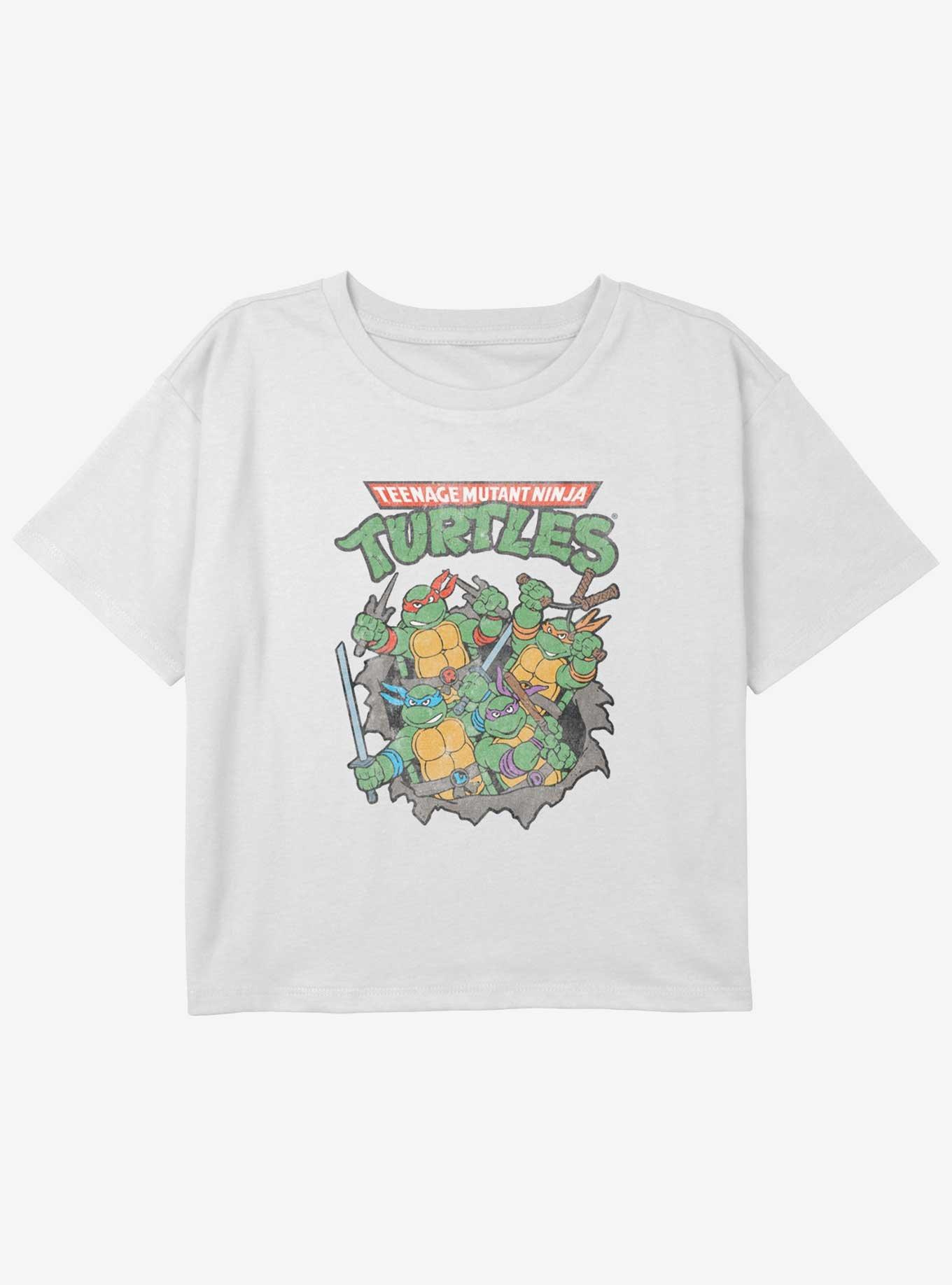 Teenage Mutant Ninja Turtles Turtle Group Youth Girls Boxy Crop T-Shirt, WHITE, hi-res