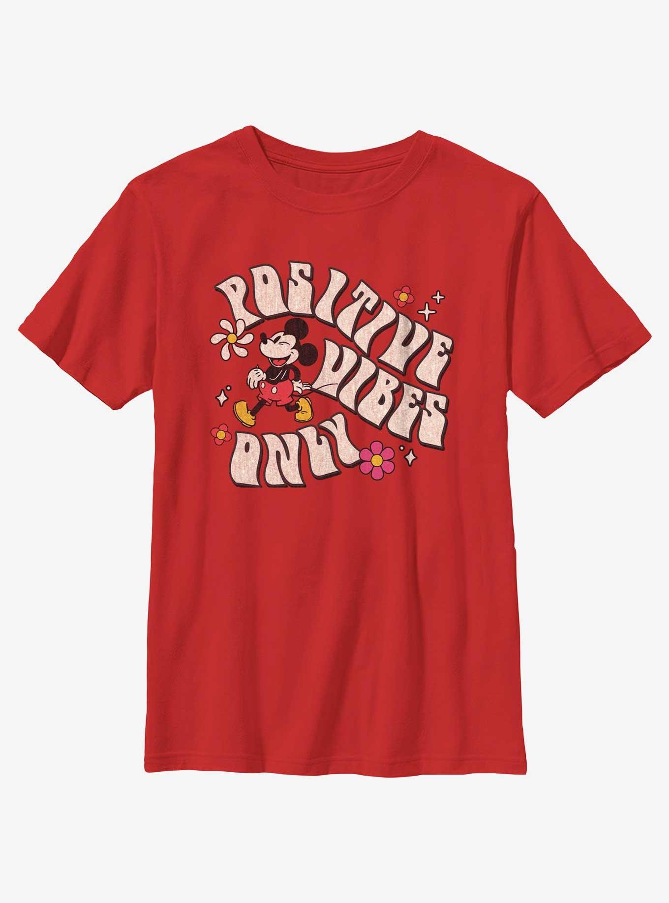 Disney Mickey Mouse Positive Vibes Only Youth T-Shirt, RED, hi-res