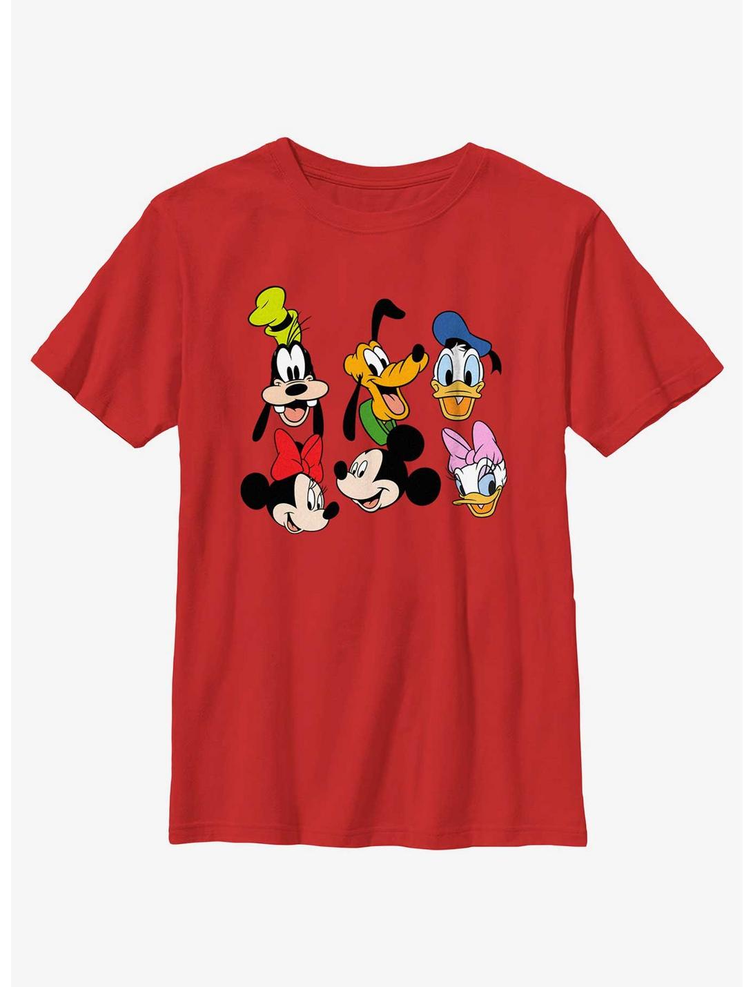 Disney Mickey Mouse Friend Group Head Icons Youth T-Shirt, RED, hi-res