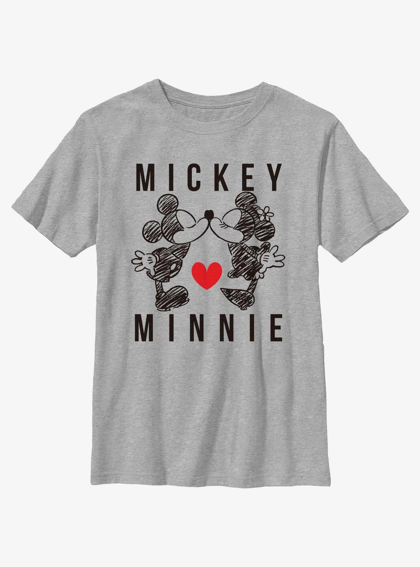 Disney Mickey Mouse & Minnie Heart Kiss Youth T-Shirt - GREY
