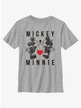 Disney Mickey Mouse & Minnie Heart Kiss Youth T-Shirt, ATH HTR, hi-res