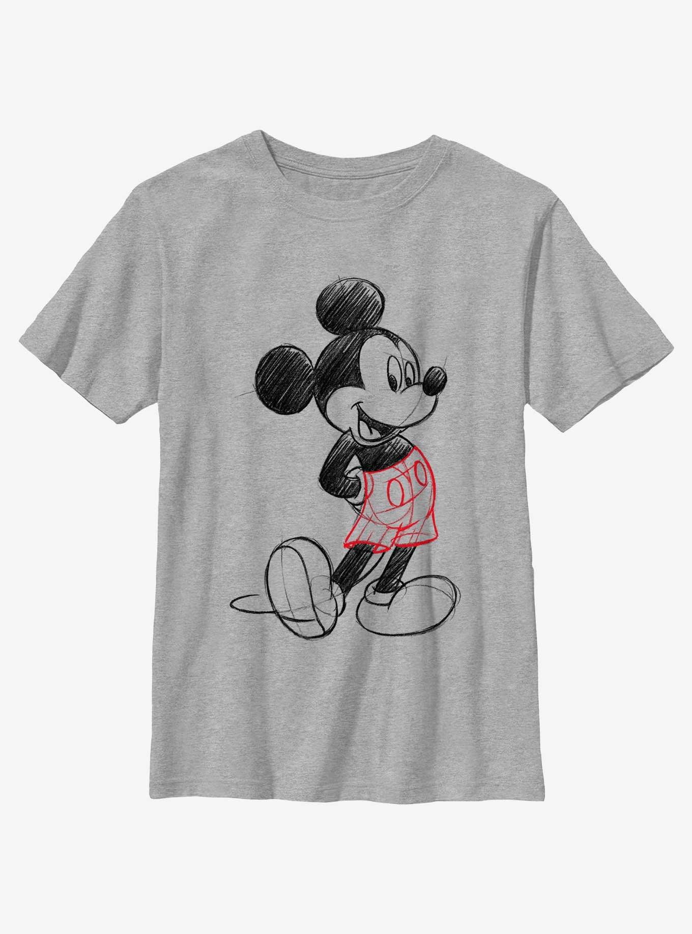 Disney Mickey Mouse Portrait Stance Sketch Youth T-Shirt, ATH HTR, hi-res